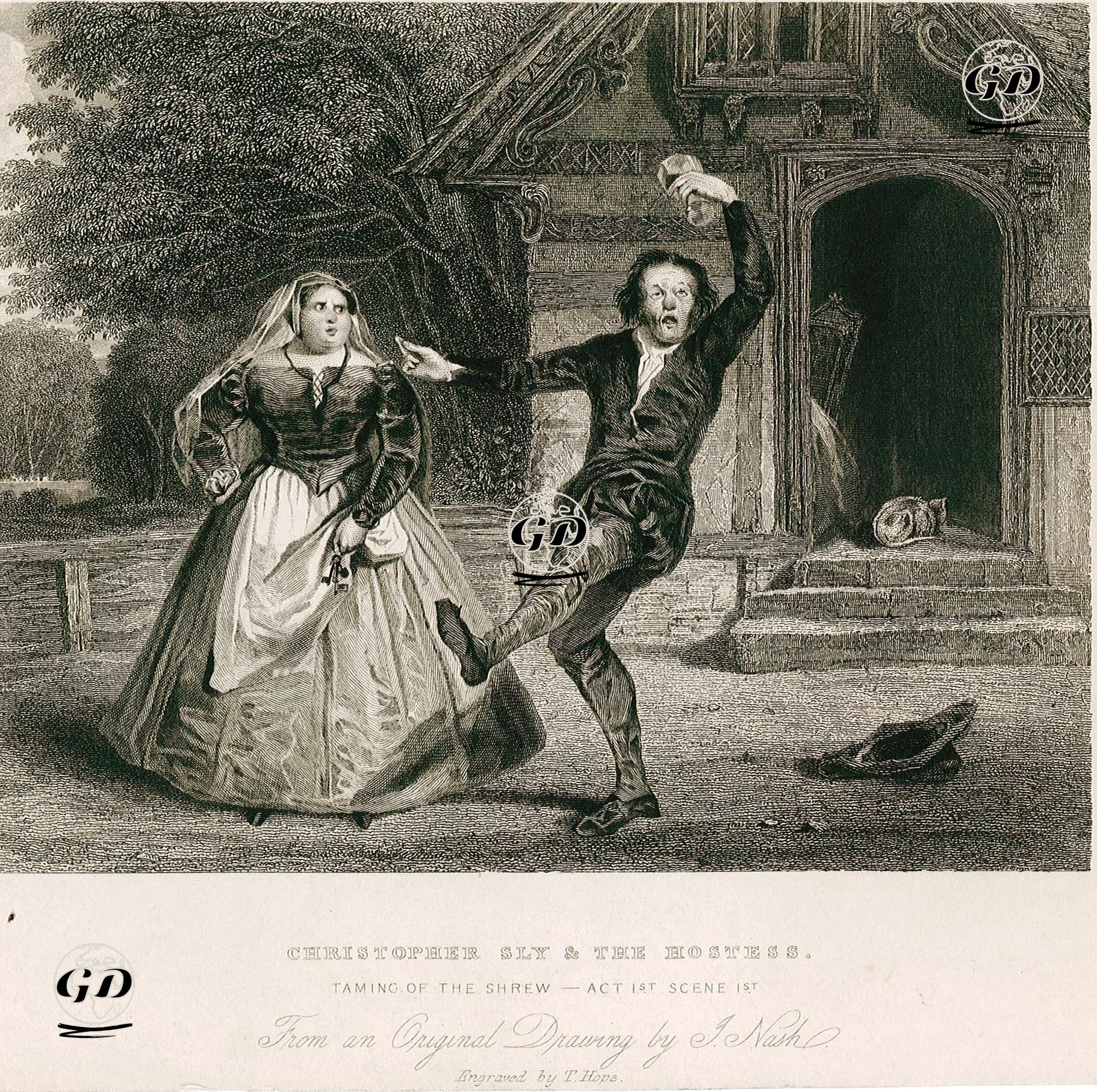 Christopher Sly & The Hostess, Act 1st Scene 1st(The Taming Of The Shrew)  - Joseph Nash (1809-1878) - 1836