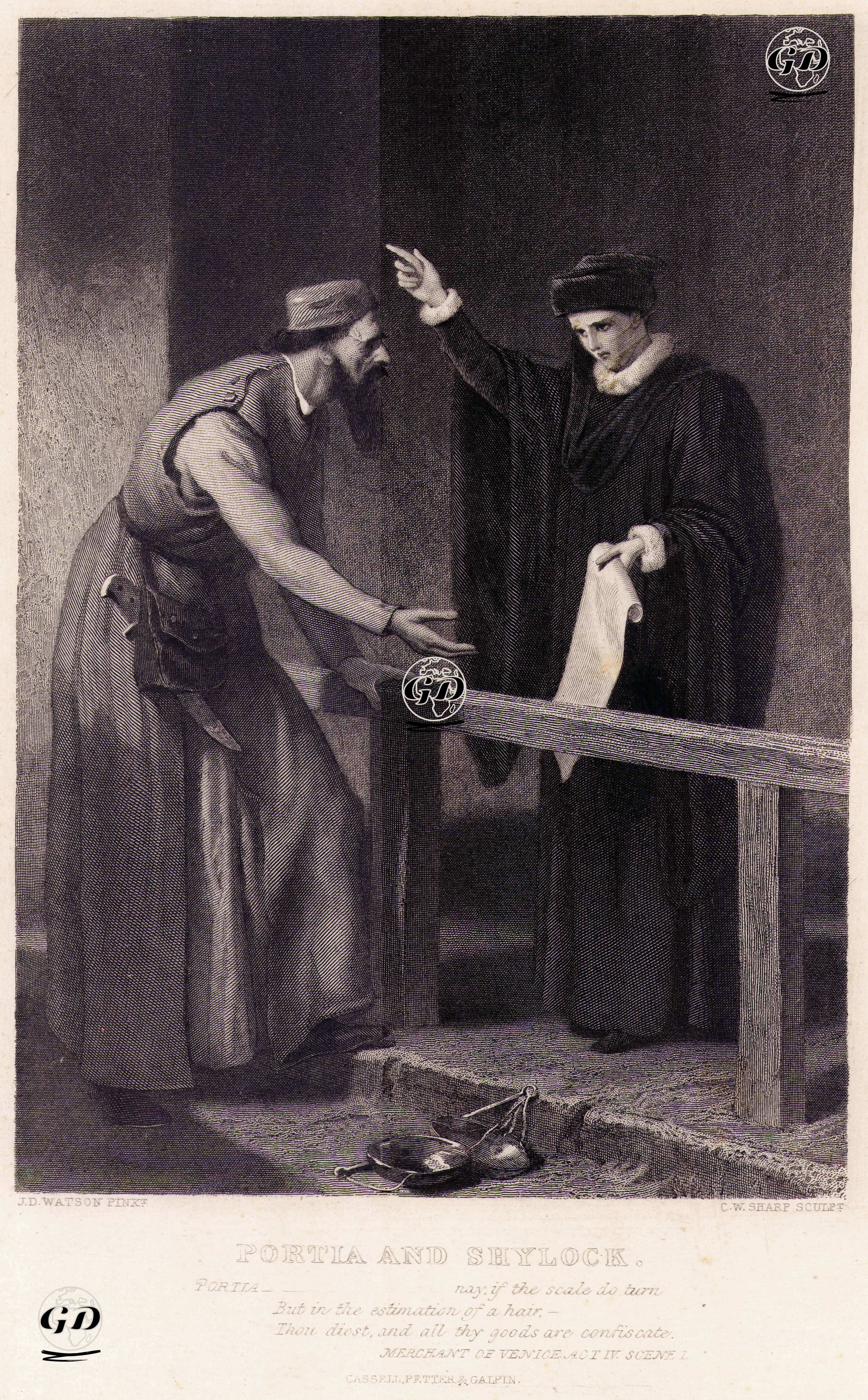 Portia And Shylock, Act IV. Scene I. (The Merchant Of Venice) - J.Dawson Watson (1832-1892) - 1870's
