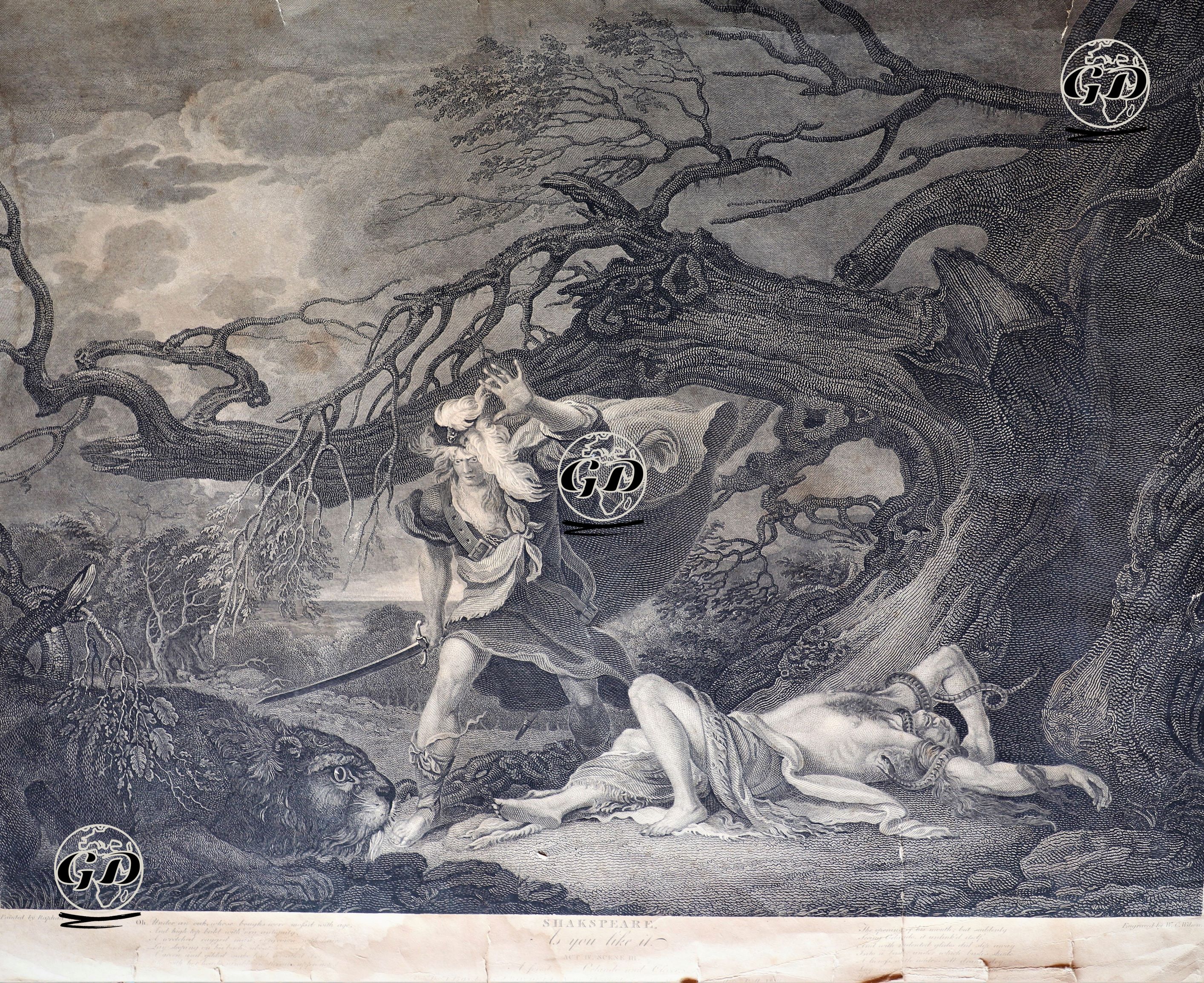 Shakspeare, As You Like It, Act IV. Scene III., A Forest, Orlando And Oliver (Orlando Rescuing His Brother Oliver In Forest Of Arden.) - Raphael West (1769-1850) - 1798