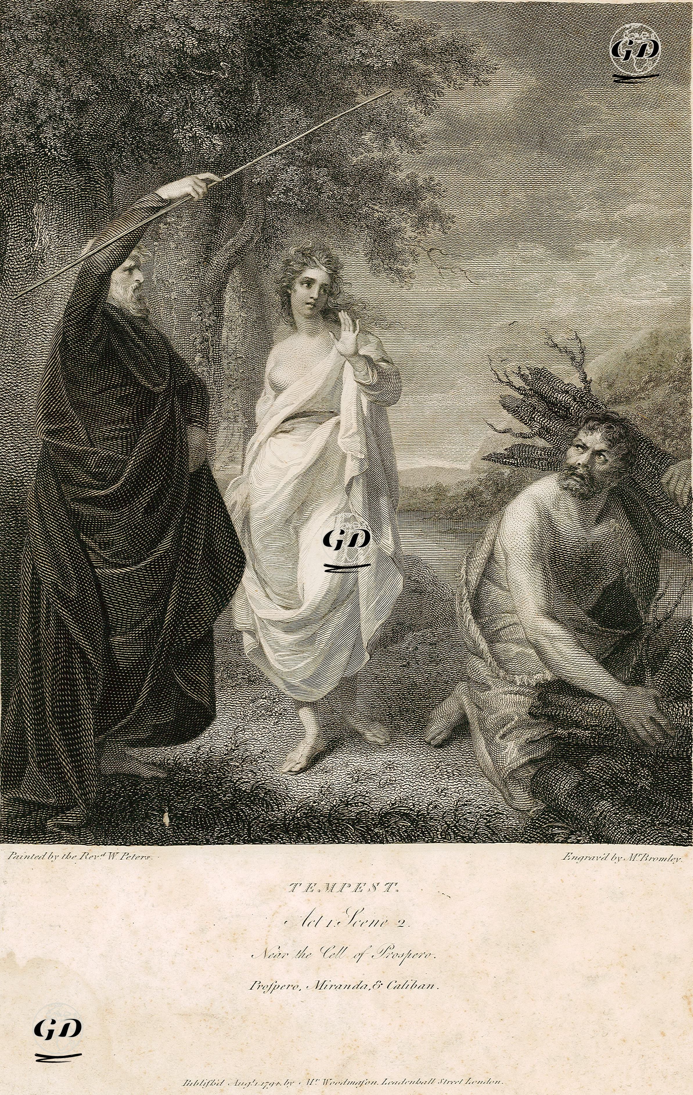 Tempest, Act 1 Scene 2, Near The Cell Of Prospero-Prospero, Miranda & Caliban - Rev Matthew William Peters (1741-1814) - 1794