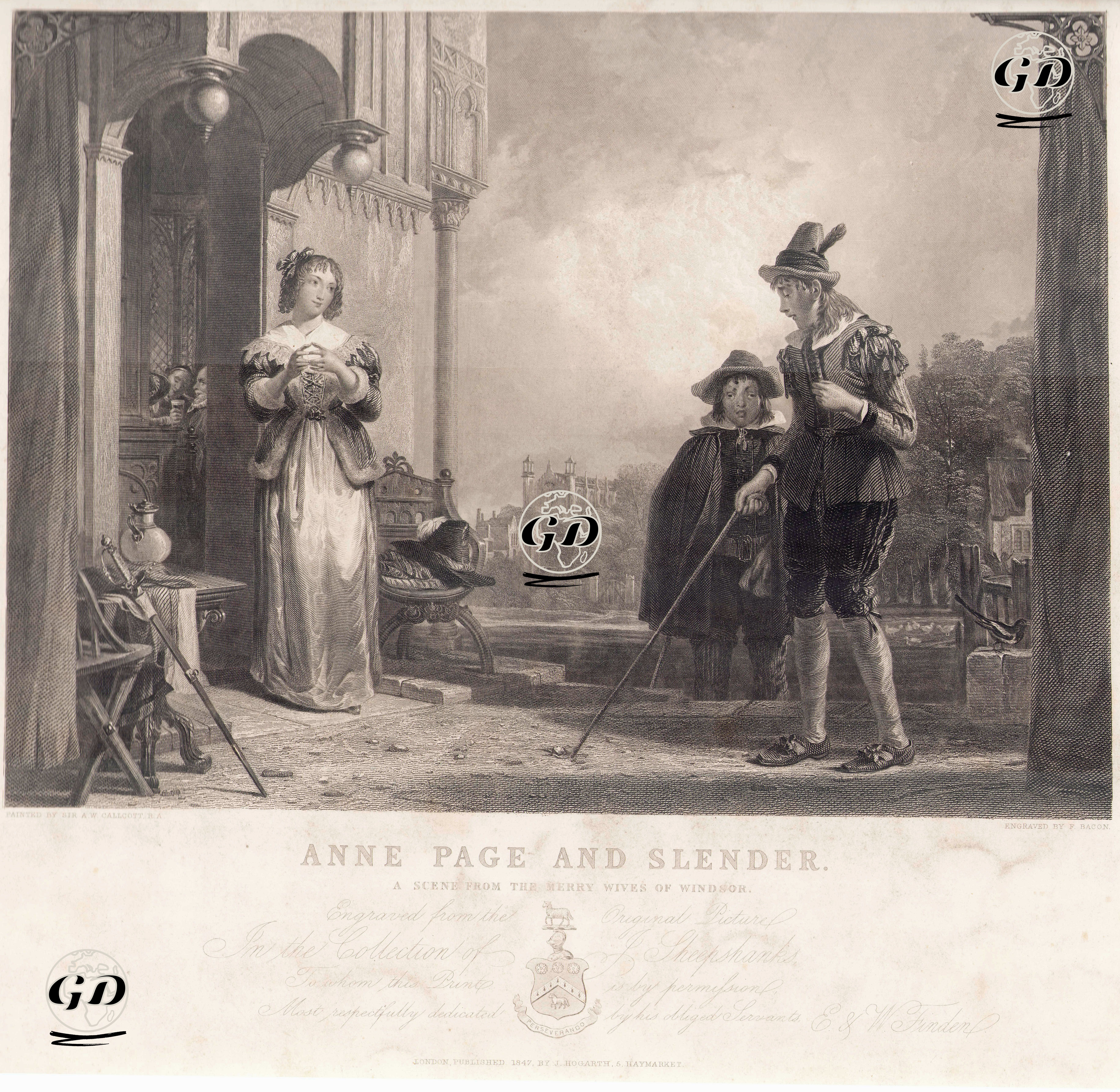 Anne Page And Slender, A Scene From The Merry Wives Of Windsor-Act 1 Scene 1  - Augustus Wall Callcott (1779-1844) - 1847