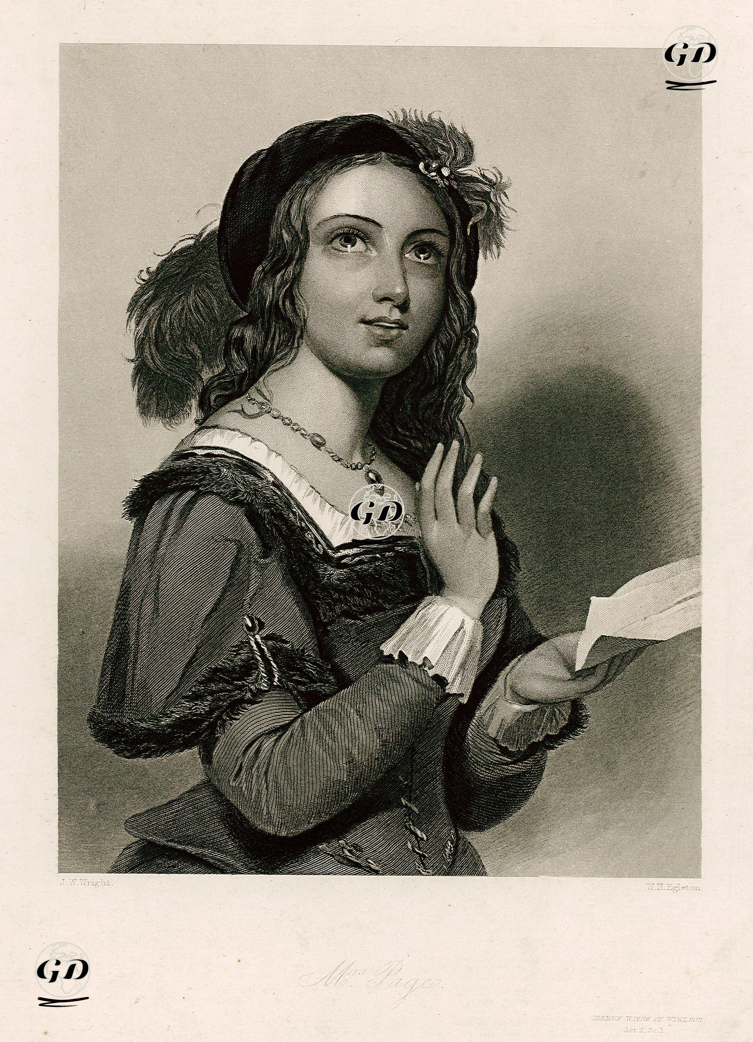 Mrs. Page,Act II. Scene I. (The Merry Wives Of Windsor) - John William Wright (1802 -1848) - 1849