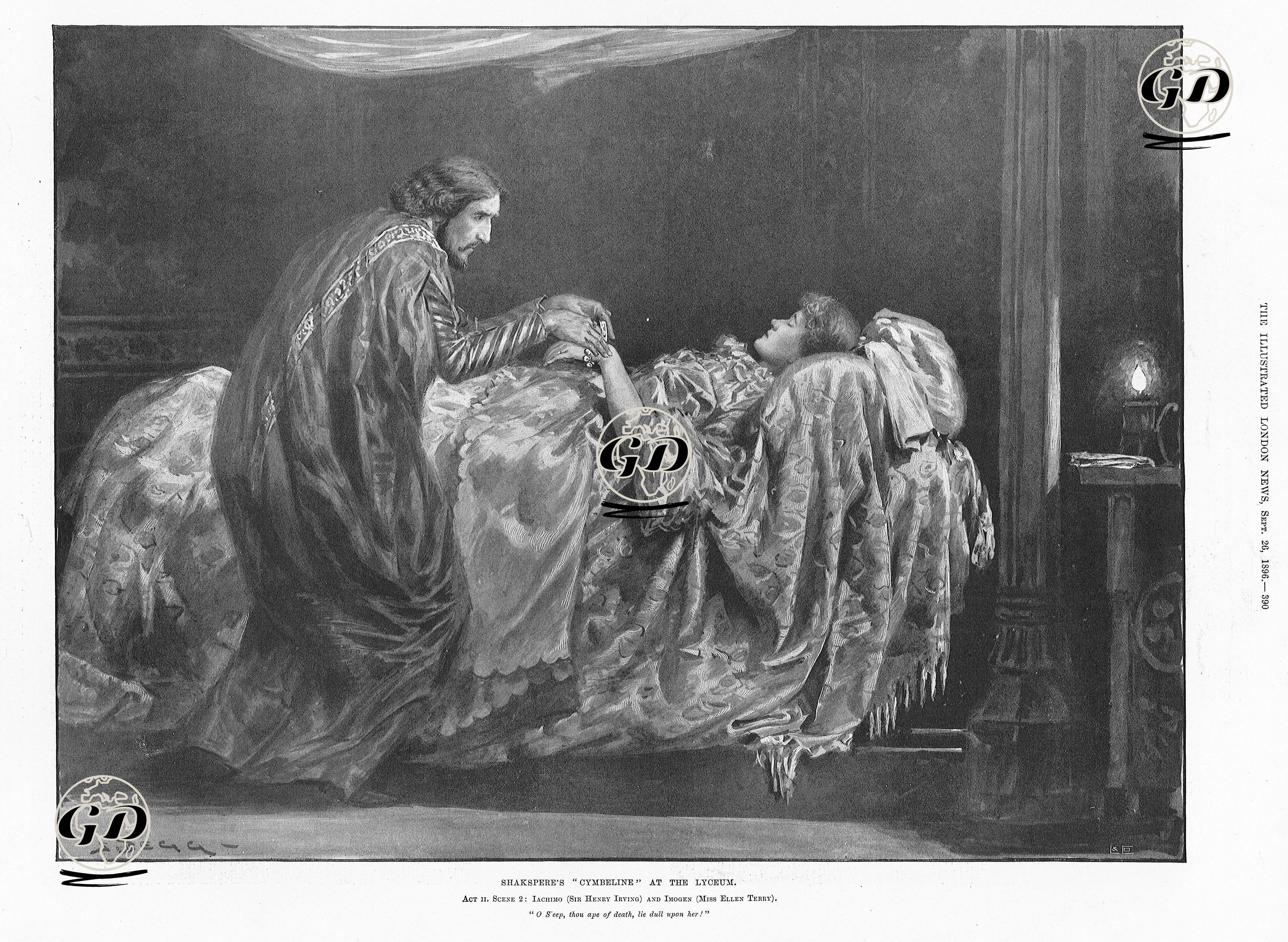 Shakspere's Cymbeline At The Lyceum, Act 2 Scene 2-Iachimo(Sir Henry İrwing) And İmogen (Miss Ellen Terry) "O S'eep, Thou Ape Of Death, Lie Dull Upon Her" -  - 1896