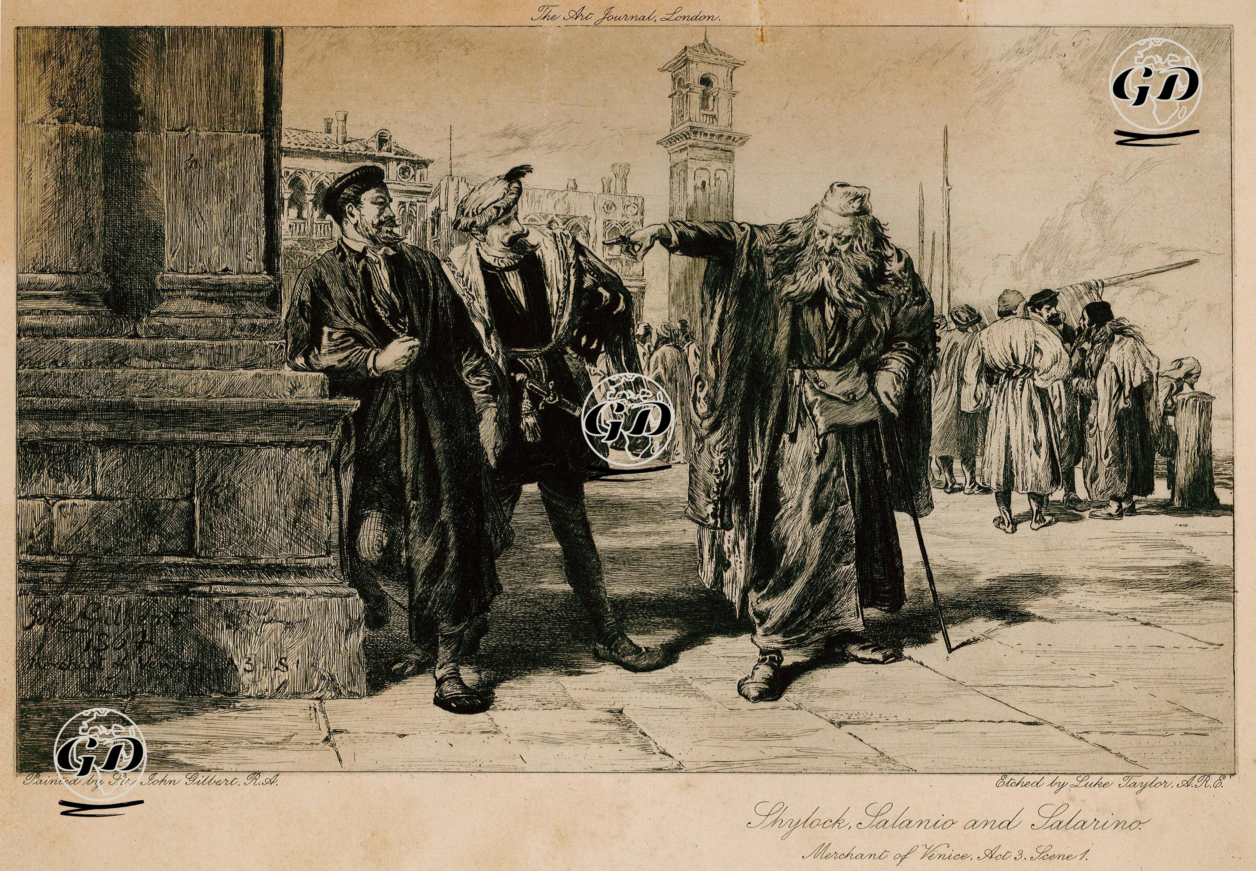 Shylock, Salanio And Salarino, Act 3 Scene 1 (The Merchant Of Venice)  - John Gilbert (1817-1897) - 1903