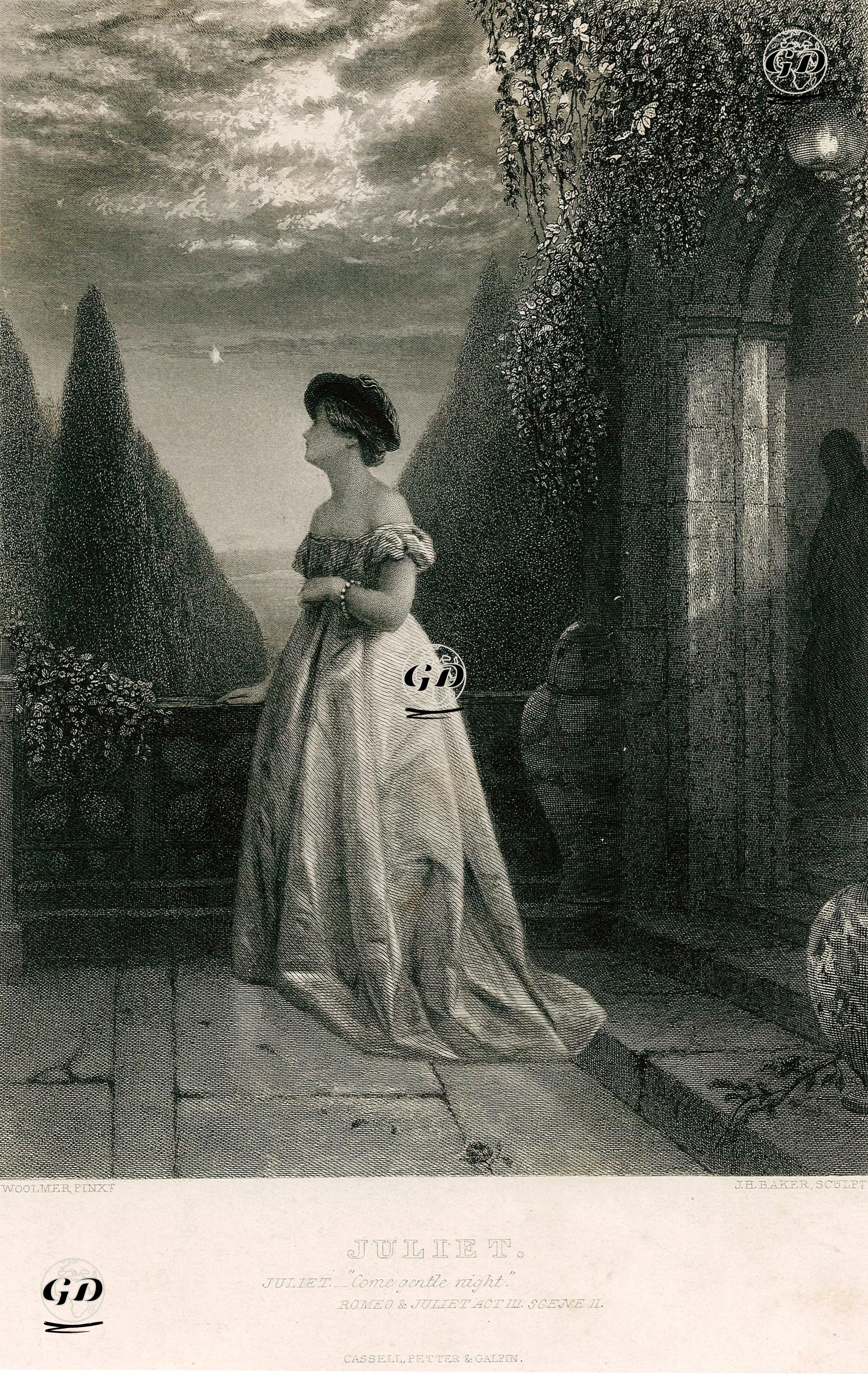 Juliet, Act lll. Scene ll.(Romeo And Juliet )  - Alfred Joseph Woolmer (1805-1892) - 1870's