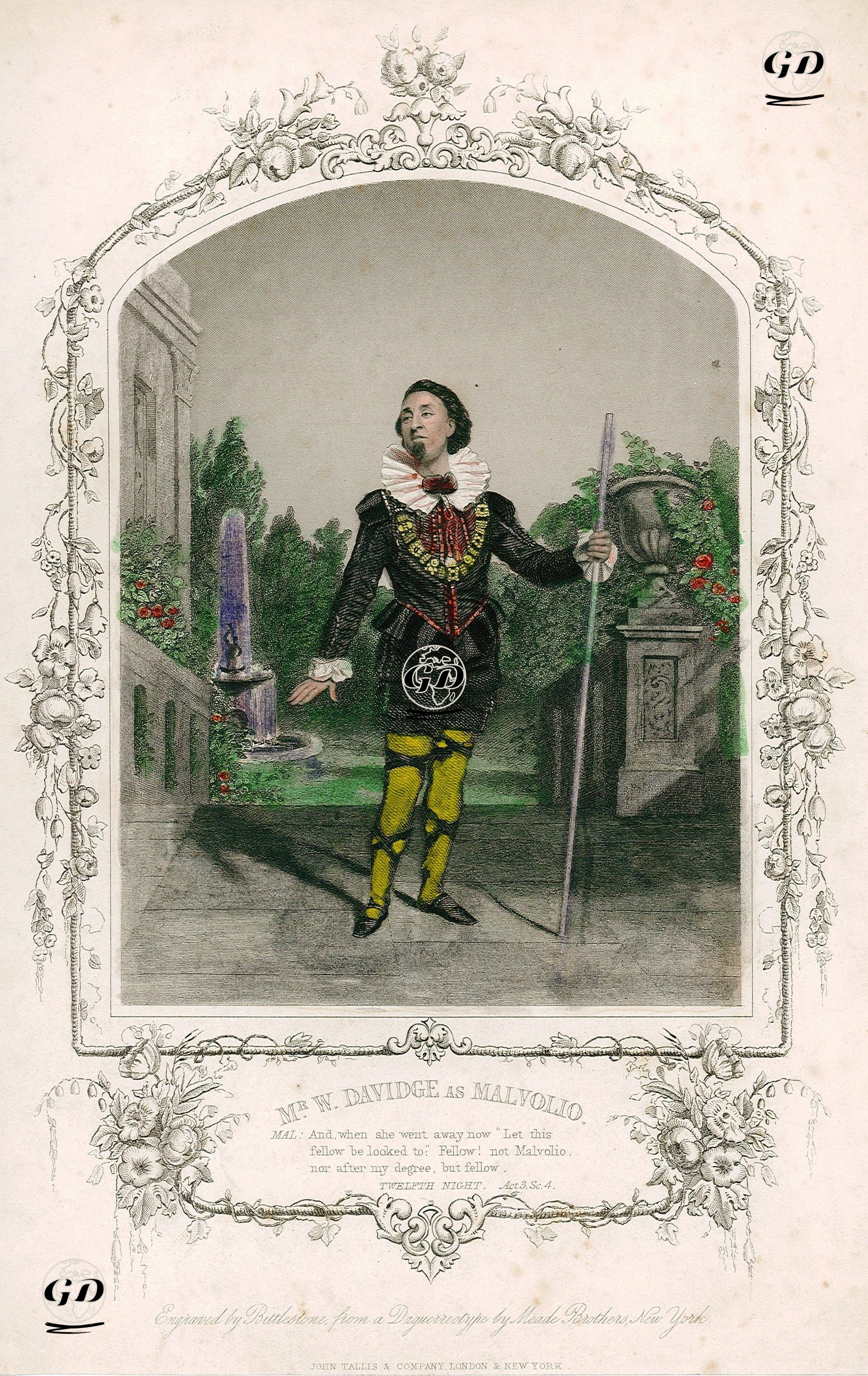 Mr. W.Davidge As Malvolio, Act 3 Sc. 4 (Twelfth Night)  - Meade Brothers - 1850