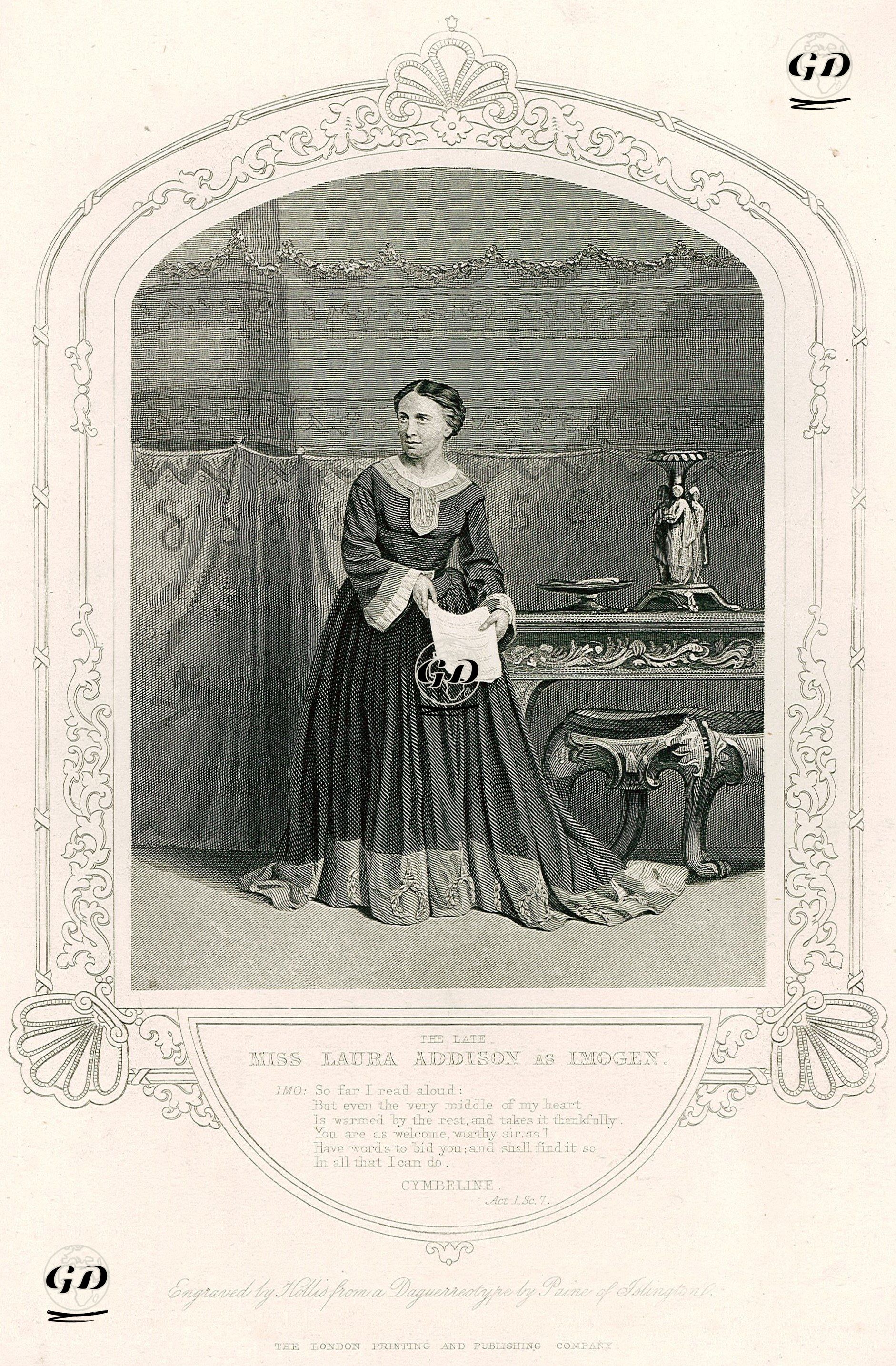 Miss Laura Addison As Imogen, Act. 1 Sc. 7 (Cymbeline)  - Paine of Islington (photographers) - 1850
