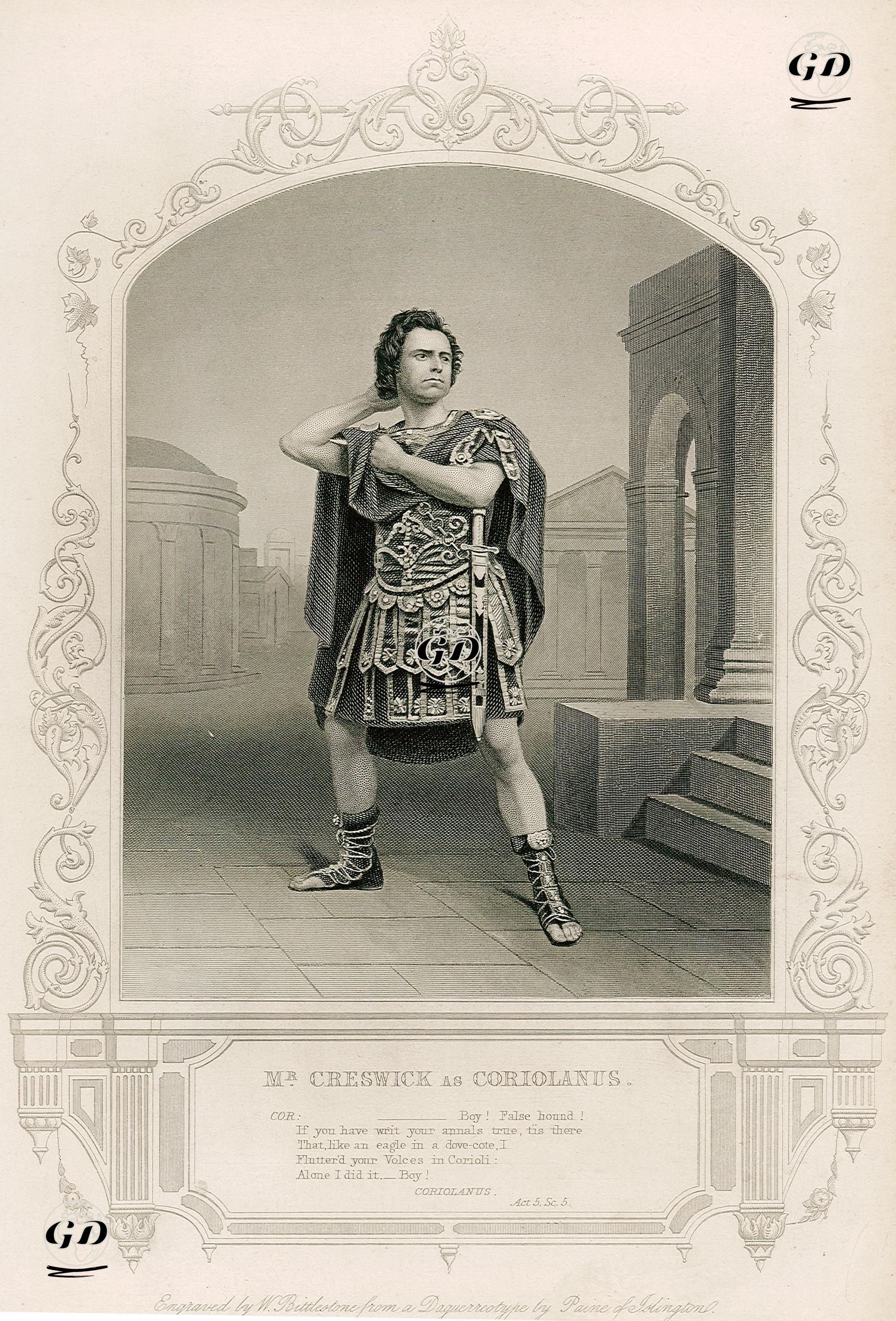 Mr. Creswick As Coriolanus, Act. 5 Sc. 5(Coriolanus)  - Paine of Islington (photographers) - 1850