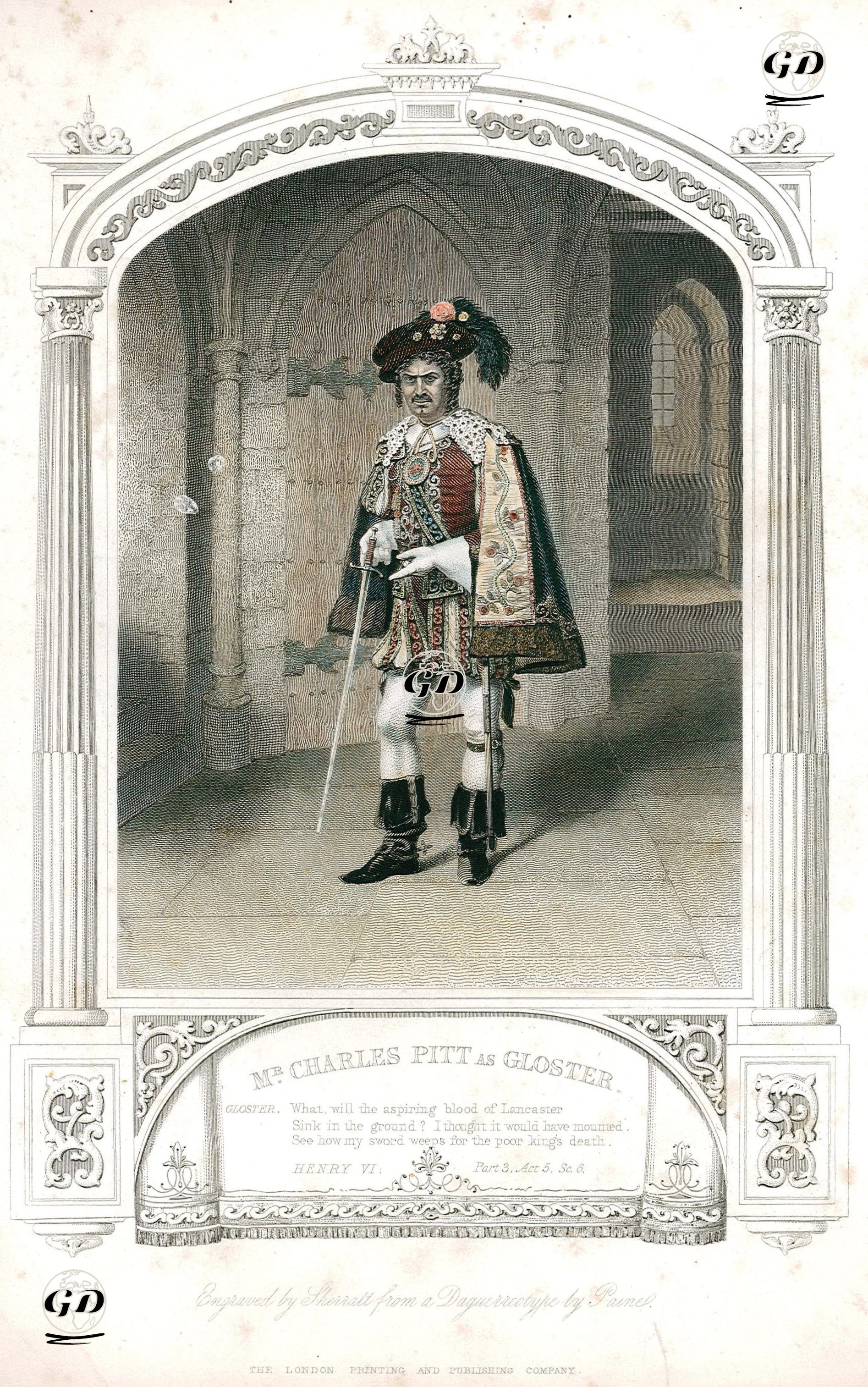 Mr. Charles Pitt As Gloster, Part 3 Act. 5 Sc. 6(King Henry Vl.)  - Paine of Islington (photographers) - 1850
