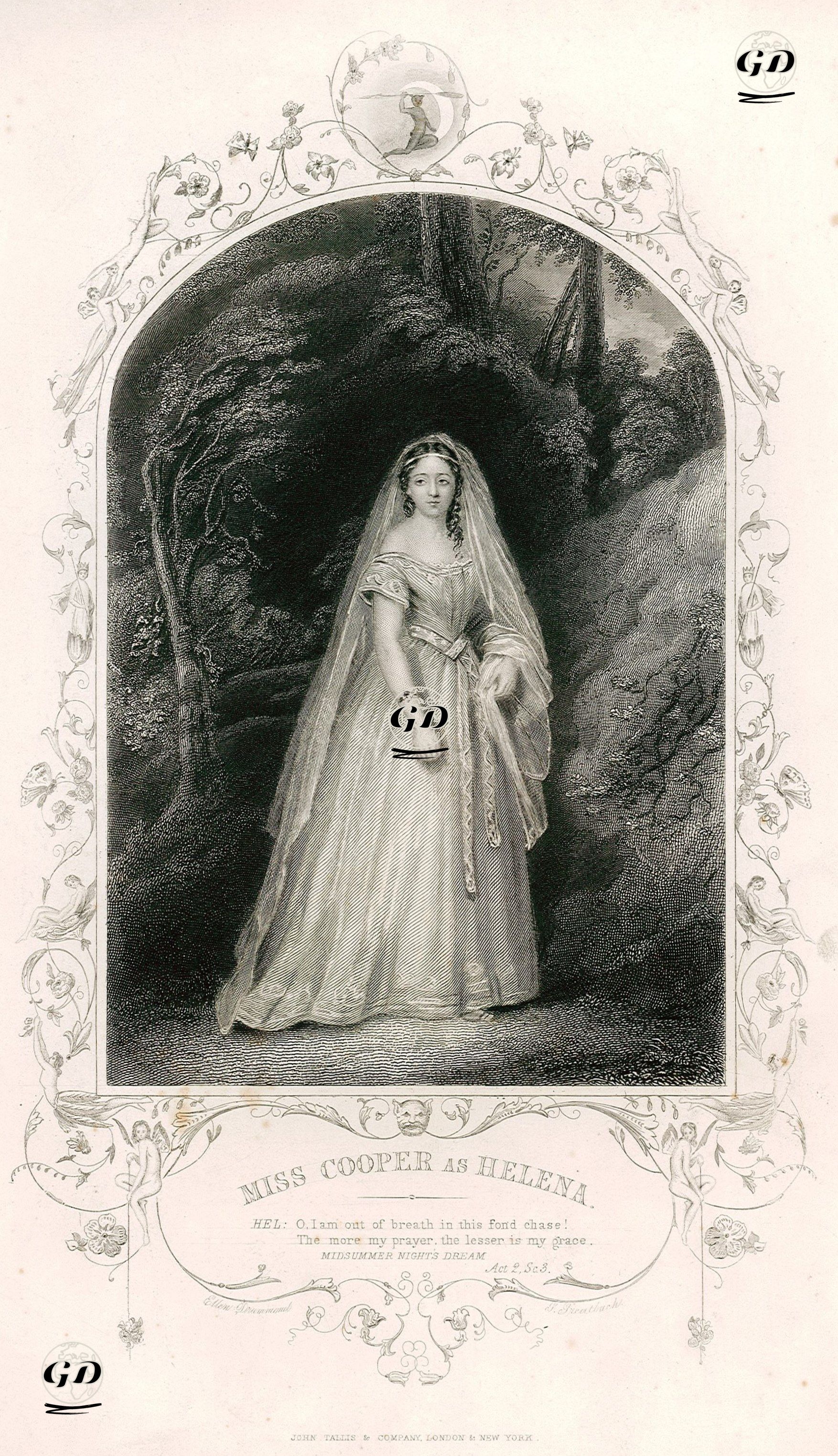 Miss Cooper As Helena,  Act 2 Sc 3 (Midsummer Night's Dream)  - F.Ellen Drummond (1833-1860) - 1850's