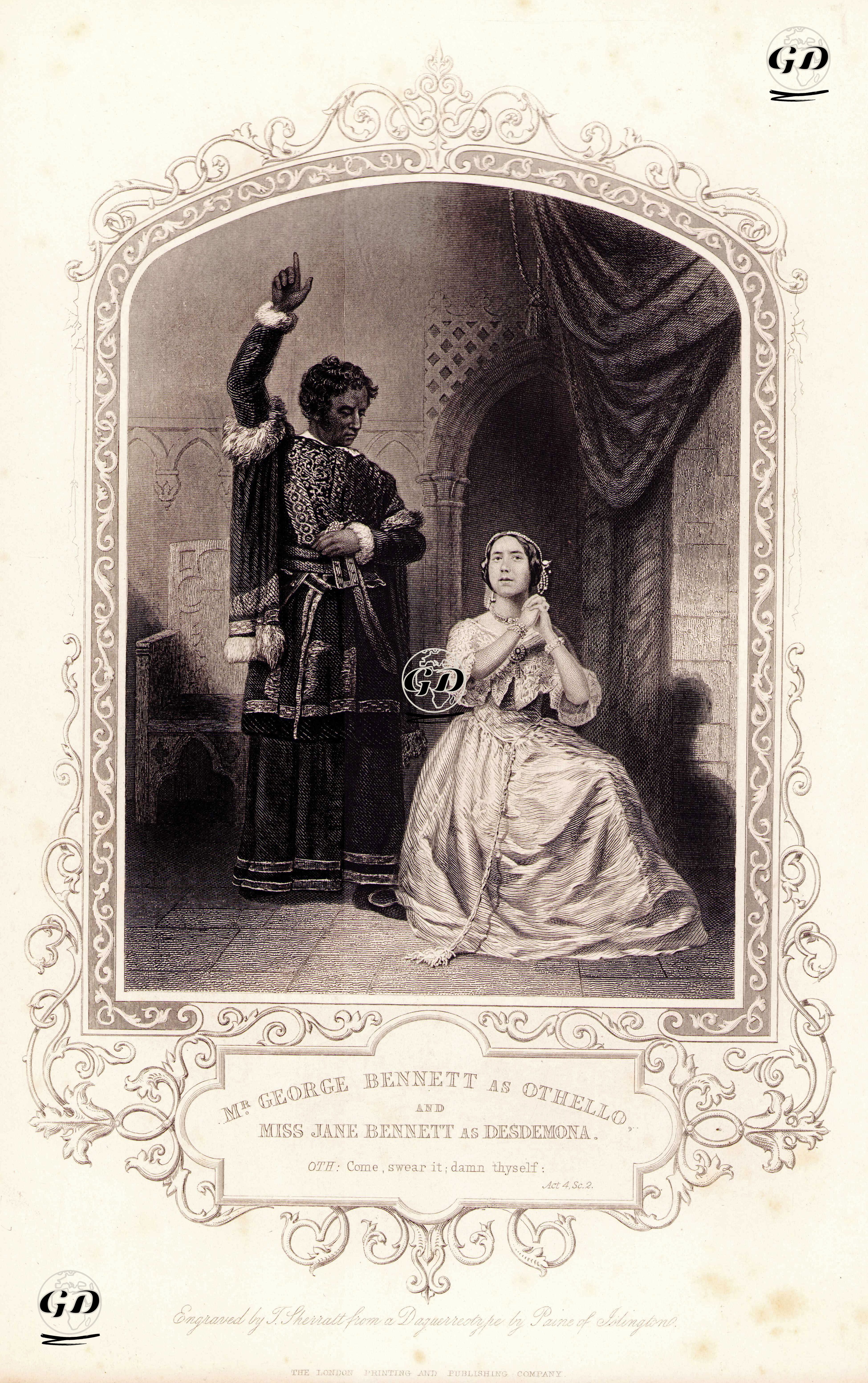 Mr. George Bennett As Othello And Mrs. Jane Bennett As Desdemona, Act. 4 Sc. 2( Othello)  - Paine of Islington (photographers) - 1850