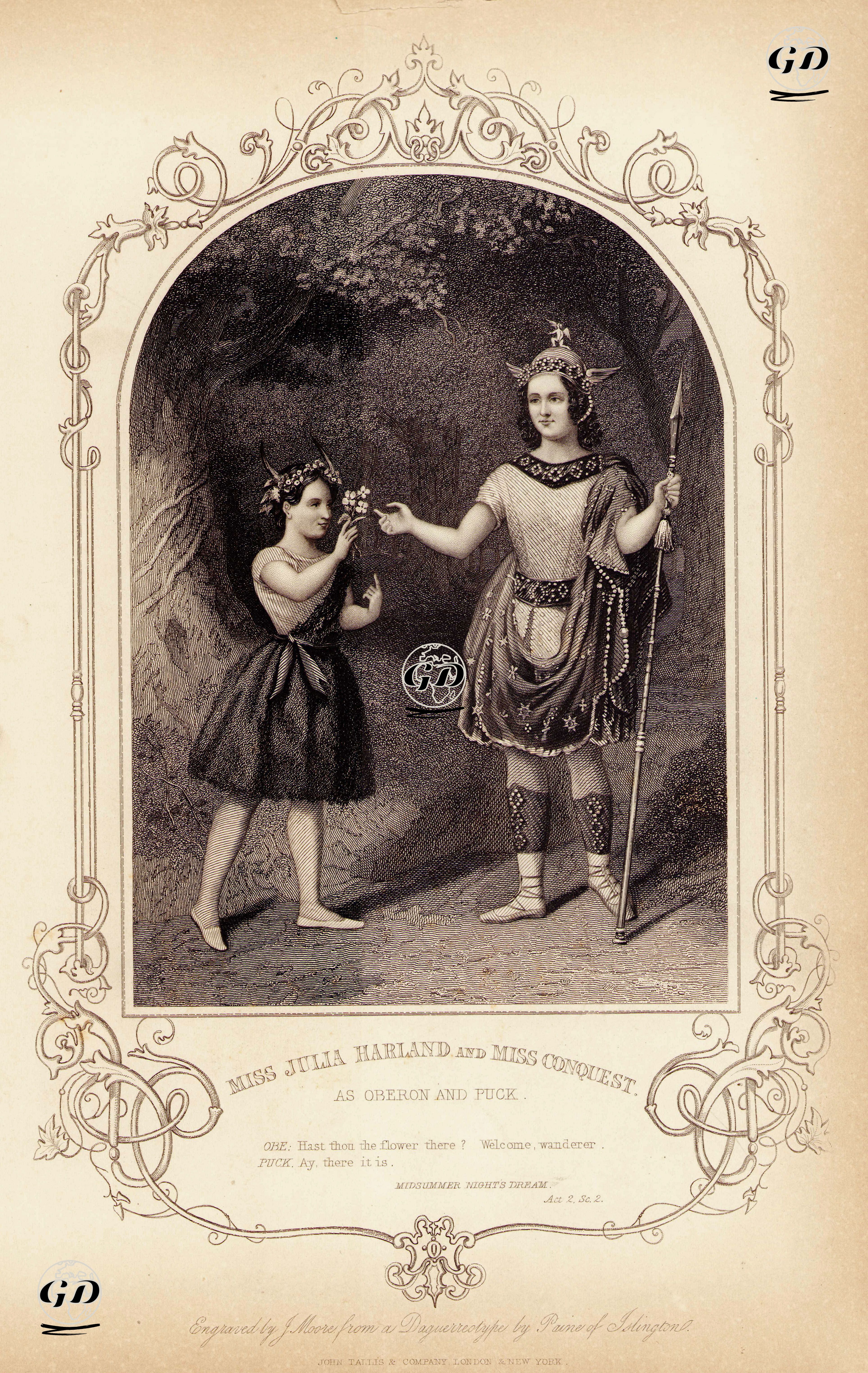  Miss Julia Harland And Miss Conqouest As Oberon And Puck, Act. 2 Sc. 2 (Midsummer Night's Dream)  - Paine of Islington (photographers) - 1850