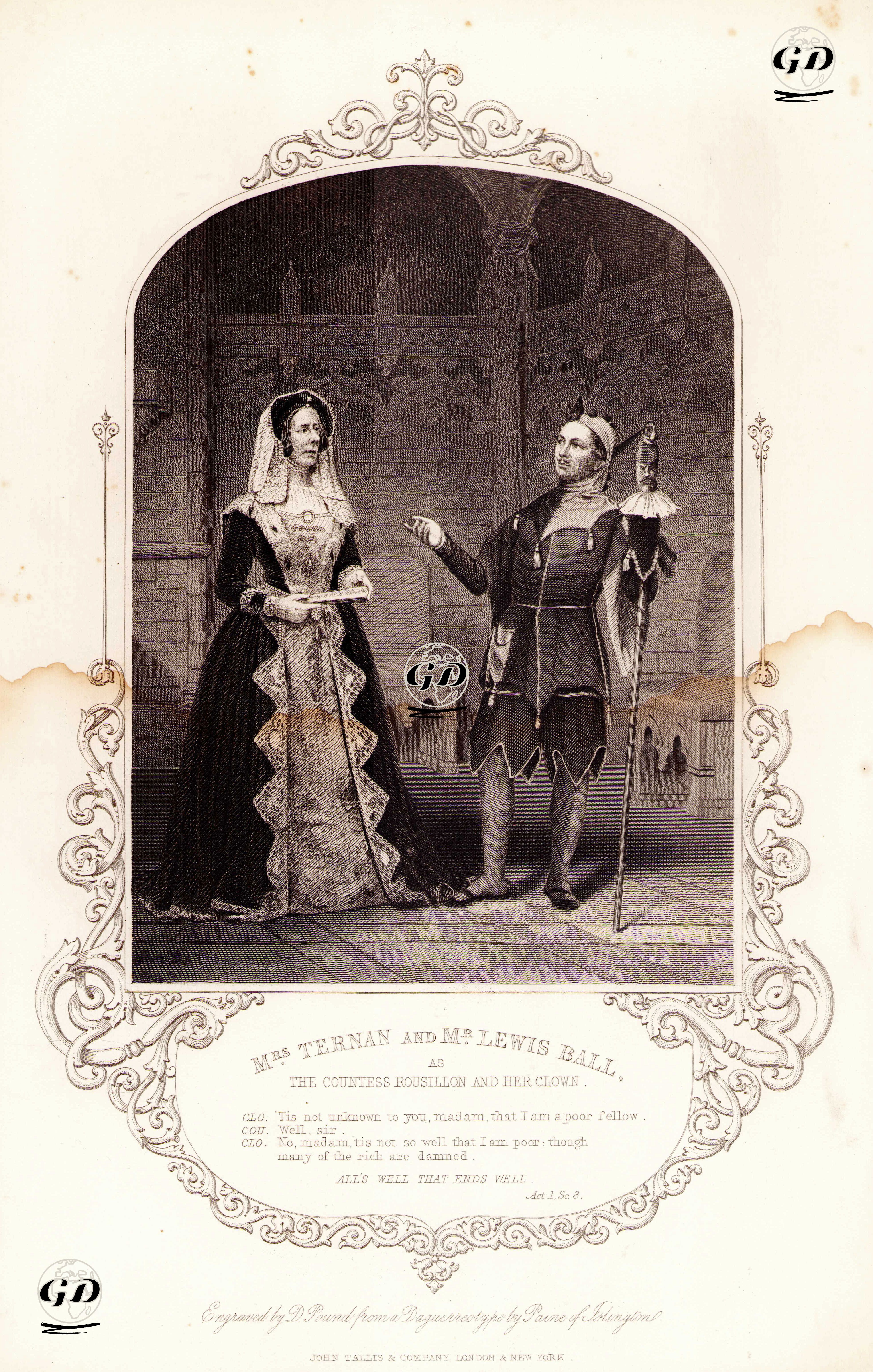 Mrs. Ternan And Mr. Lewis Ball As The Countess Rousillon And Her Clown, Act. 1 Sc. 3 (All's Well That Ends Well)  - Paine of Islington (photographers) - 1850