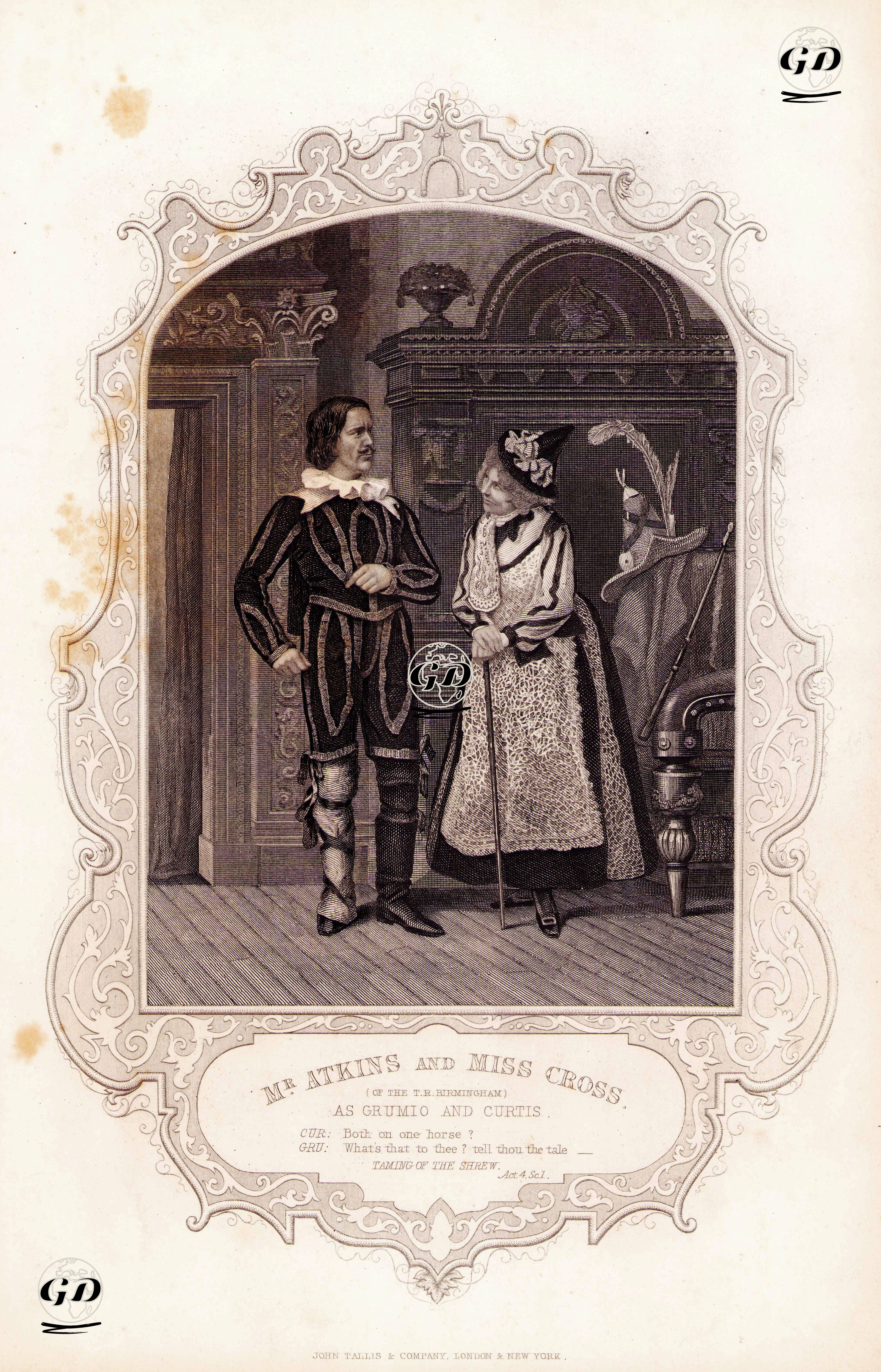 Mr. Atkins And Miss. Cross (Of The T.R.Birmingham) As Grumio And Curtis, Act 4 Sc.1 (The Taming Of The Shrew)  -  - 1850