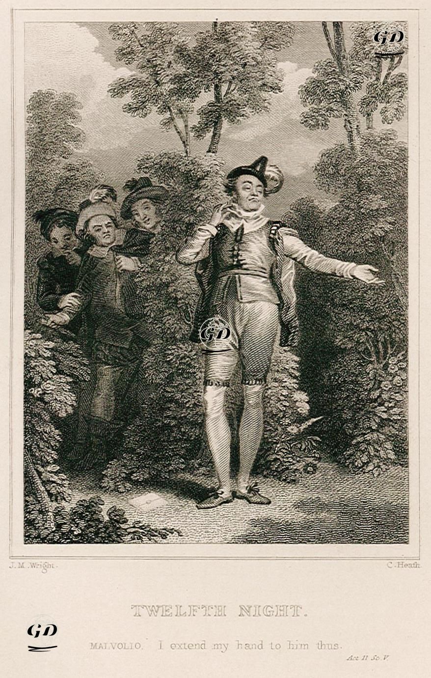 Twelfth Night(Malvolio:I Extend My Hand To Him Thus), Act 2 Sc.5  - John Masey Wright (1777-1866) - 1830's