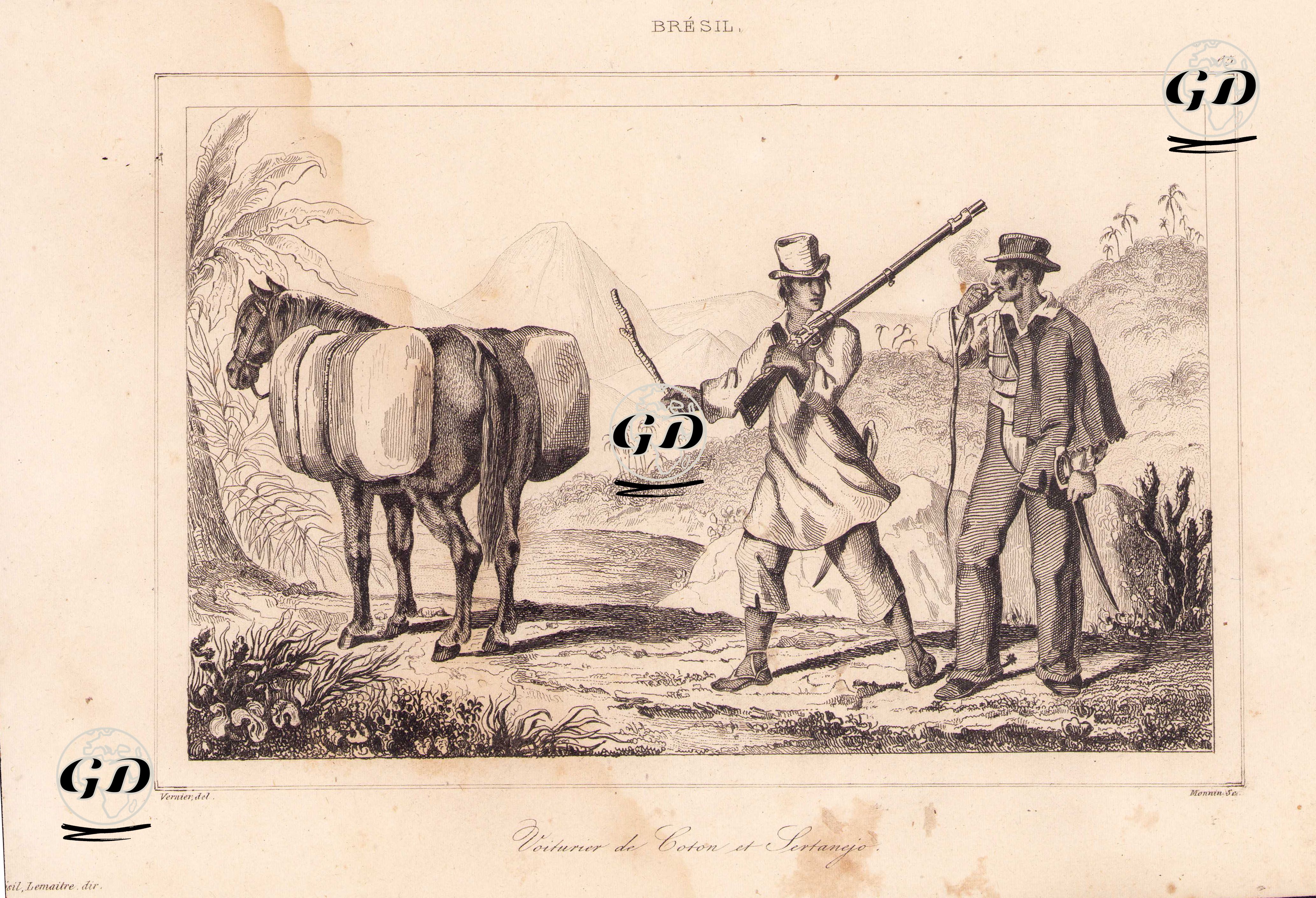 Brezilya'da Pamuk Satıcsı Ve Sertaneja'lı Bir Erkek - Vernier - 1837