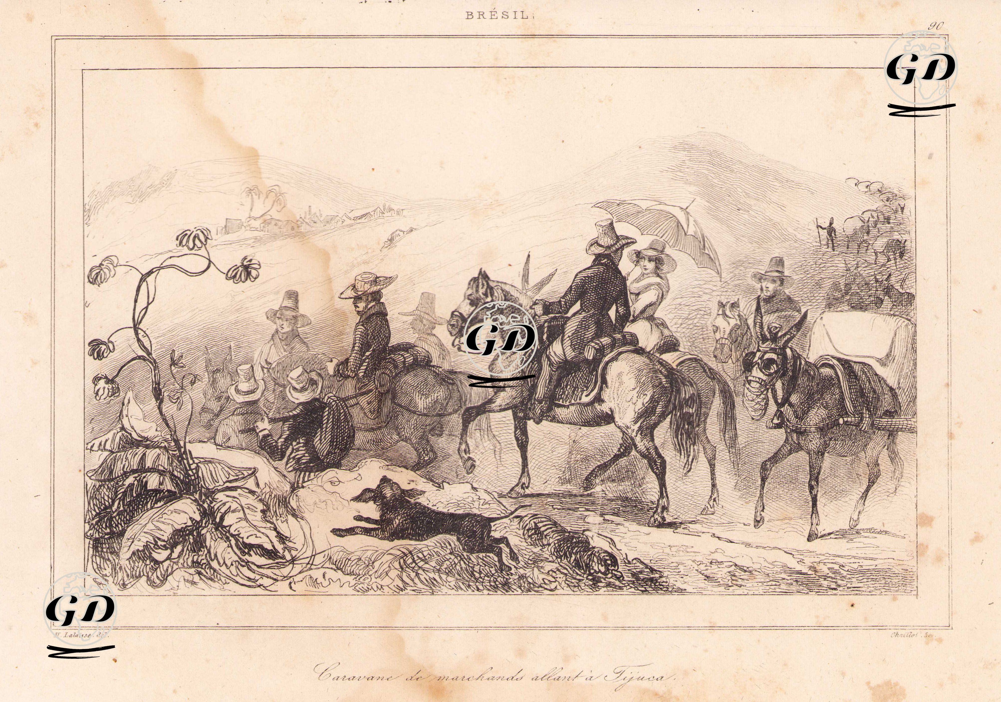 Brezilya'da Tijuca'ya (Rio De Janerio) Giden Tüccarların Karavanı - François Hippolyte Lalaisse (1812-1844) - 1837