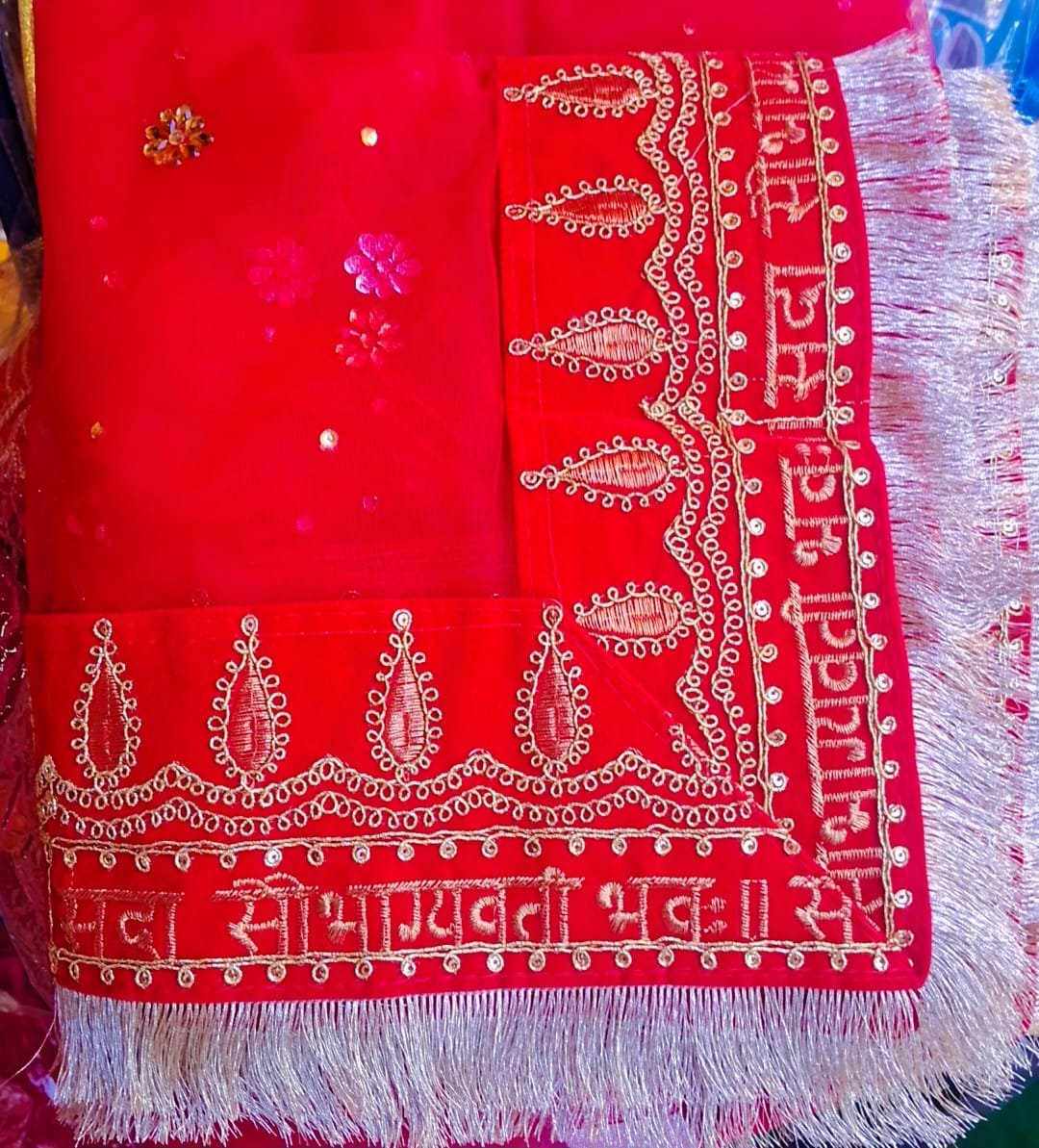 Red Bridal Net Chunri Dupatta full size for karva chauth