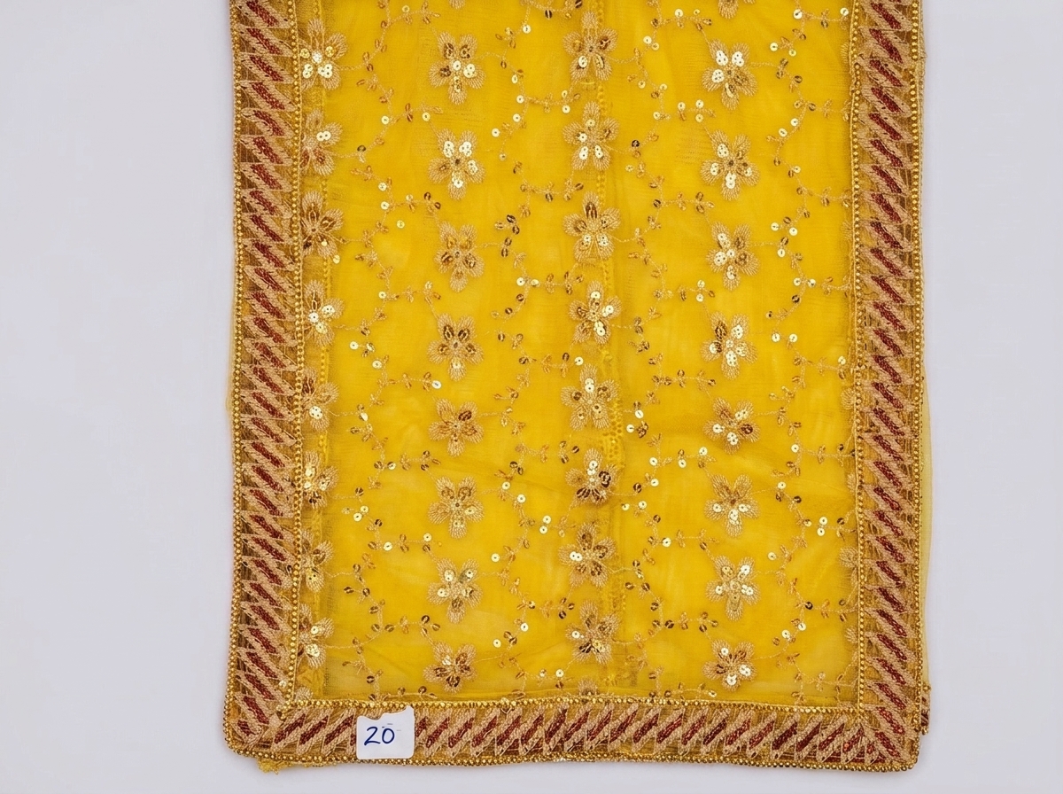 Yellow Net Pooja Chunri with Lace