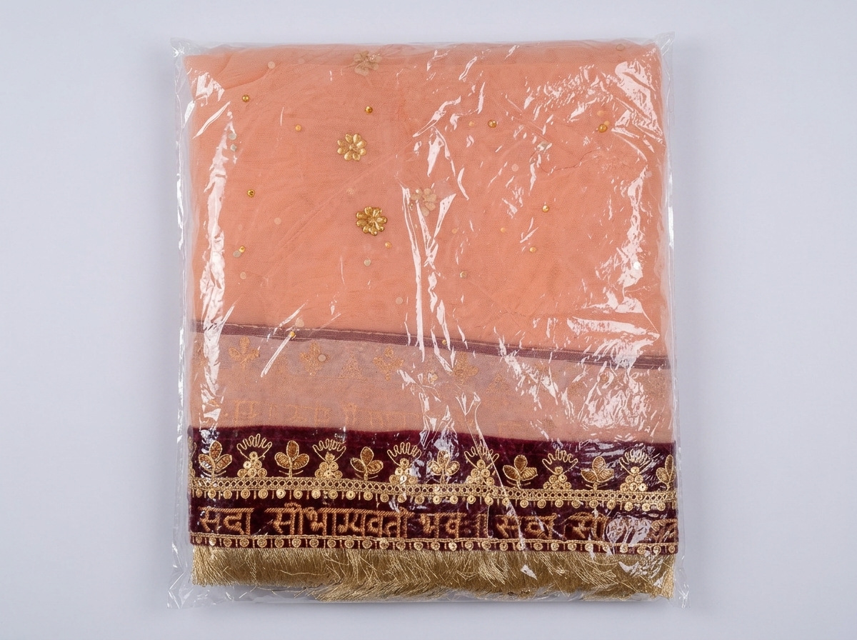 Peach Net Embroidered Wedding Chunri