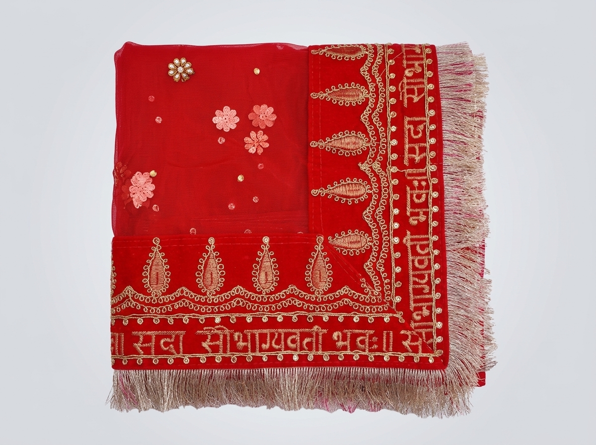 Red Bridal Net Chunri Dupatta full size for karva chauth