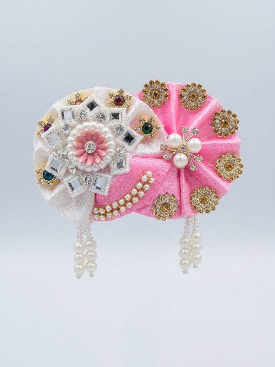 Pink and White Laddu Gopal Pagdi  ( free size 0 to 6 )