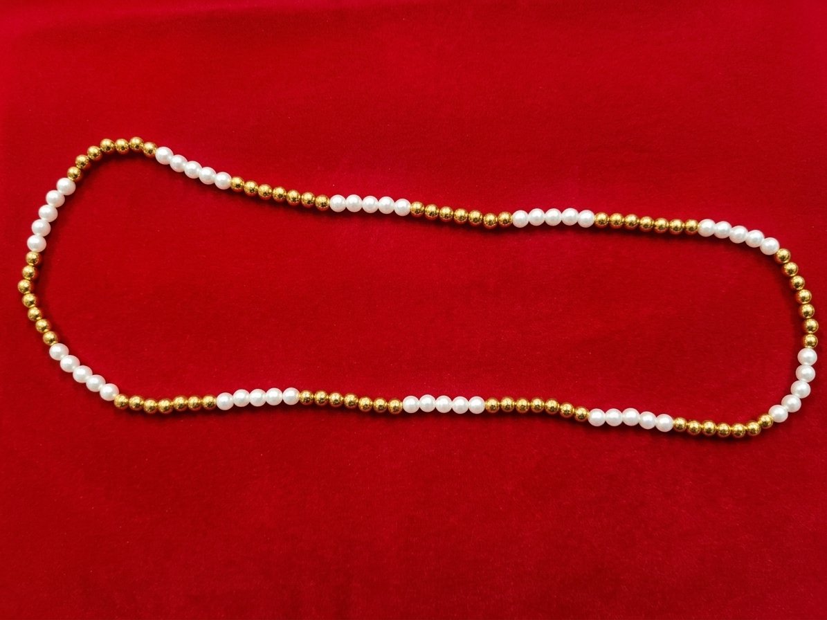 Pearl and Gold Bead God Mala size 1.5 ft