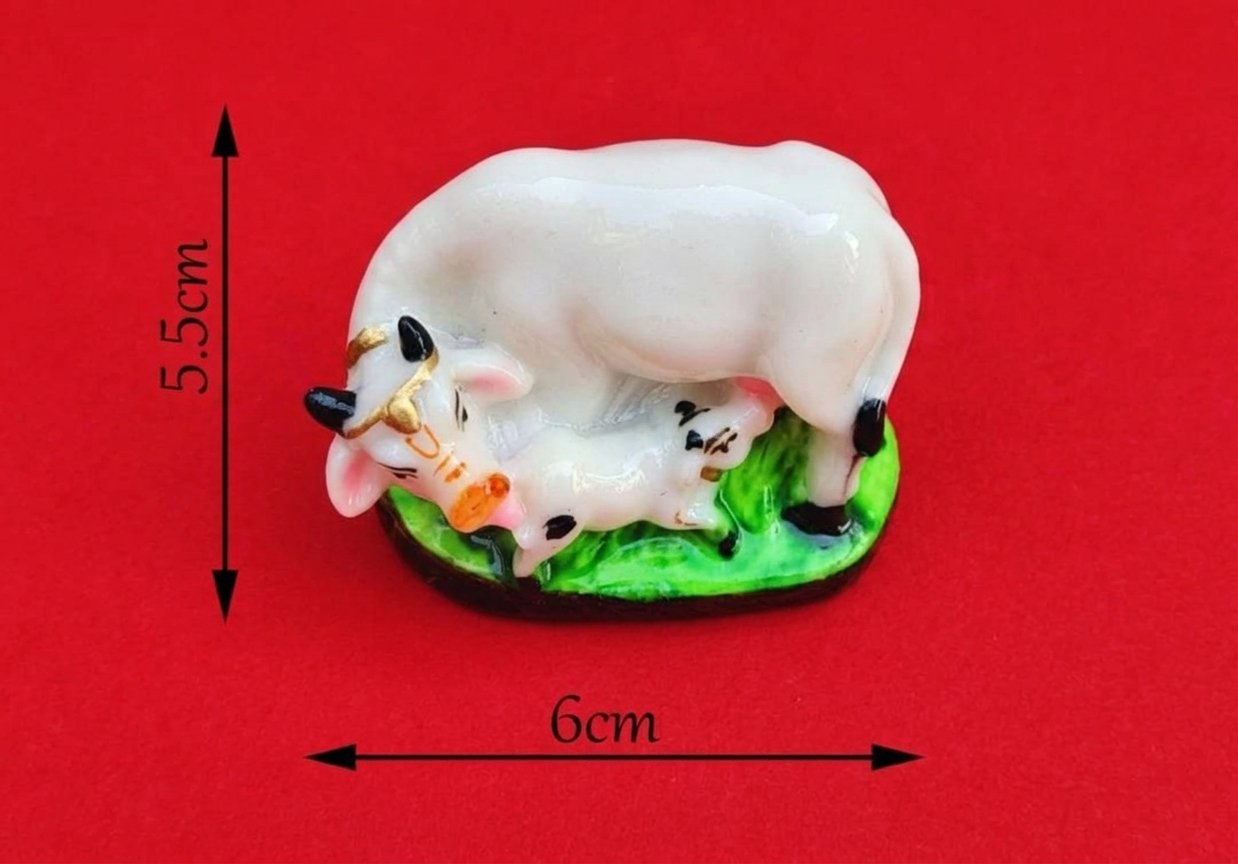 Small Kamadhenu Cow and Calf Idol ( 5.5× 6 inch )