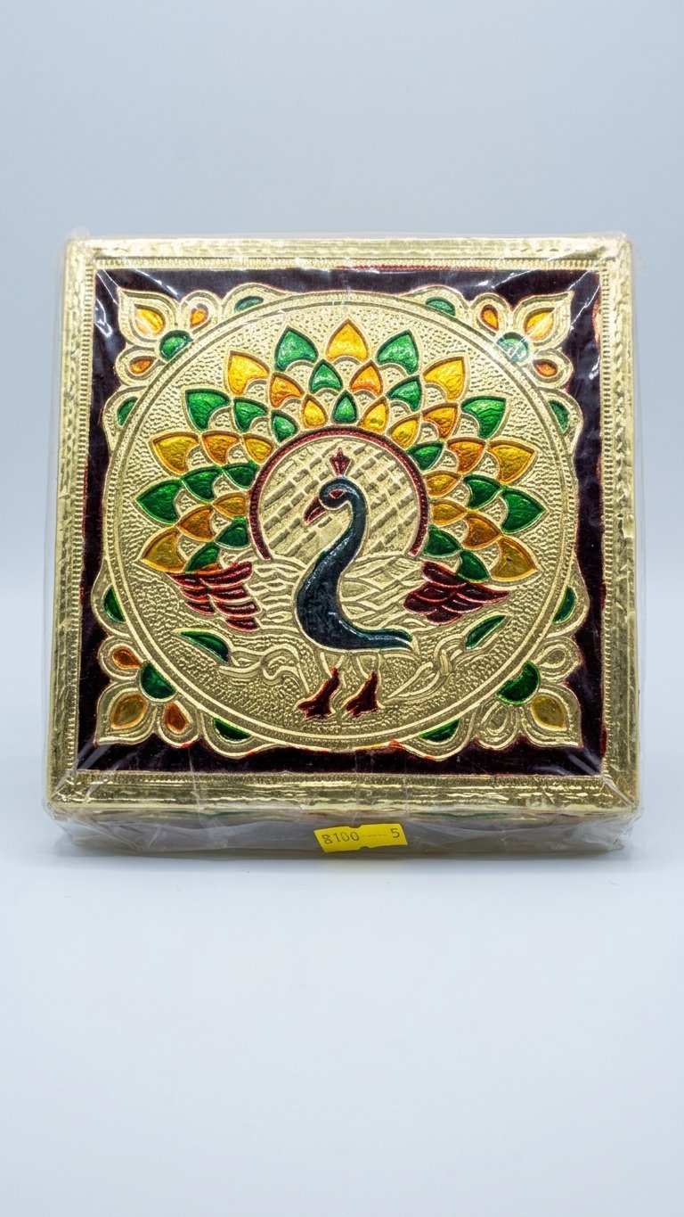 Peacock Design Square Pooja Chowki (Size 5*5)