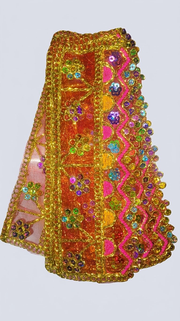 Orange Mata Rani Chunri with Lace