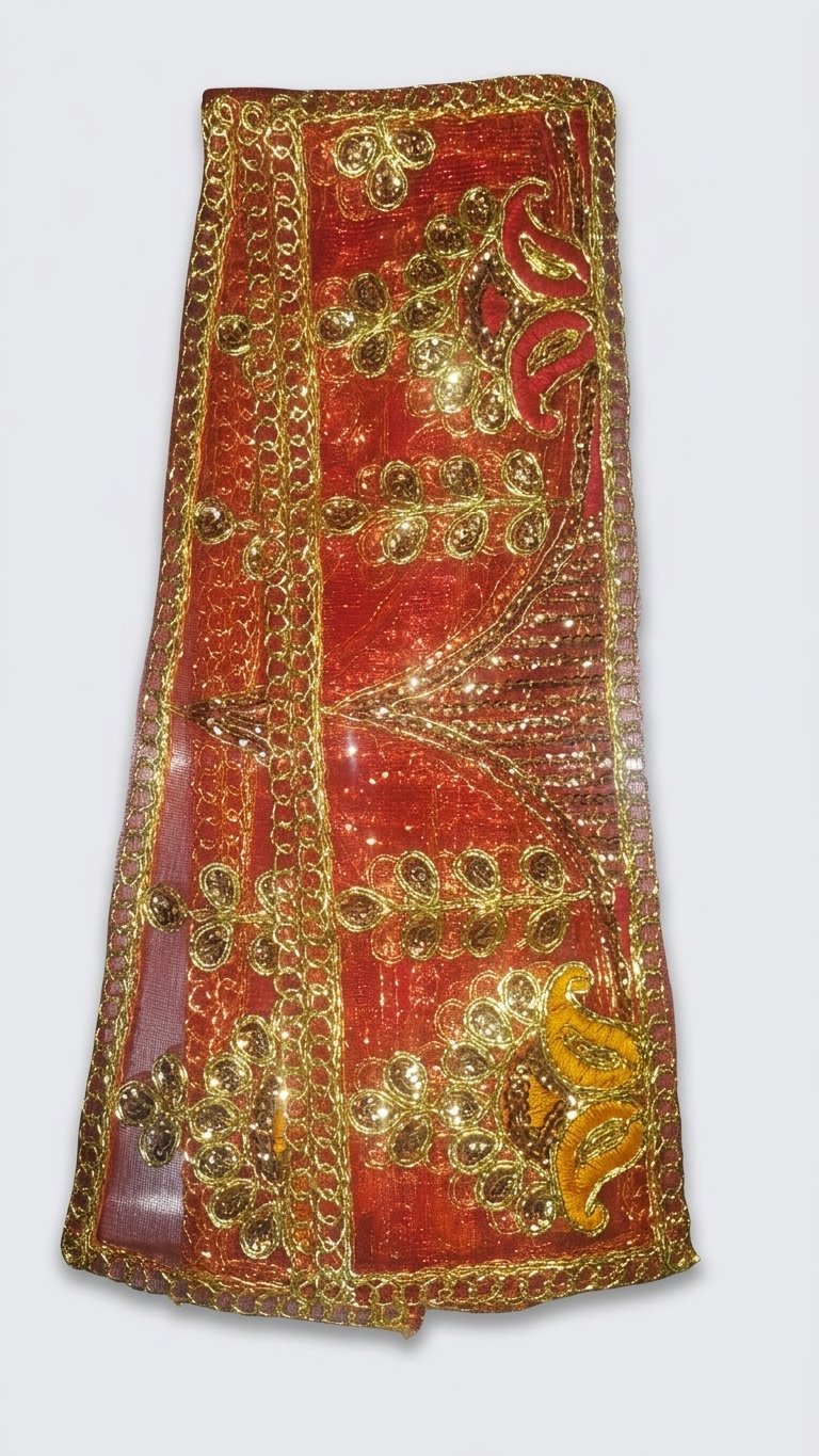 Red Gold Embroidered Pooja Chunri