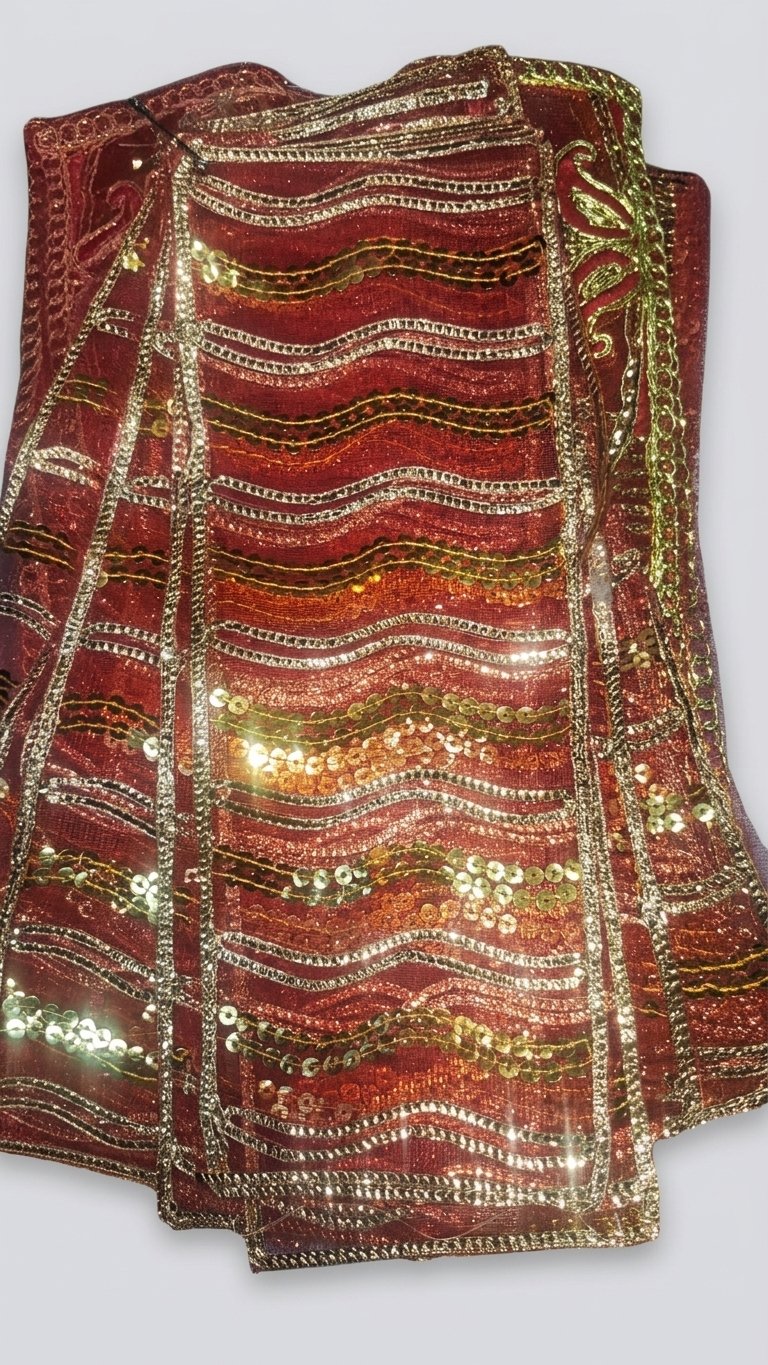 Red Pooja Chunri with Gold Sequins