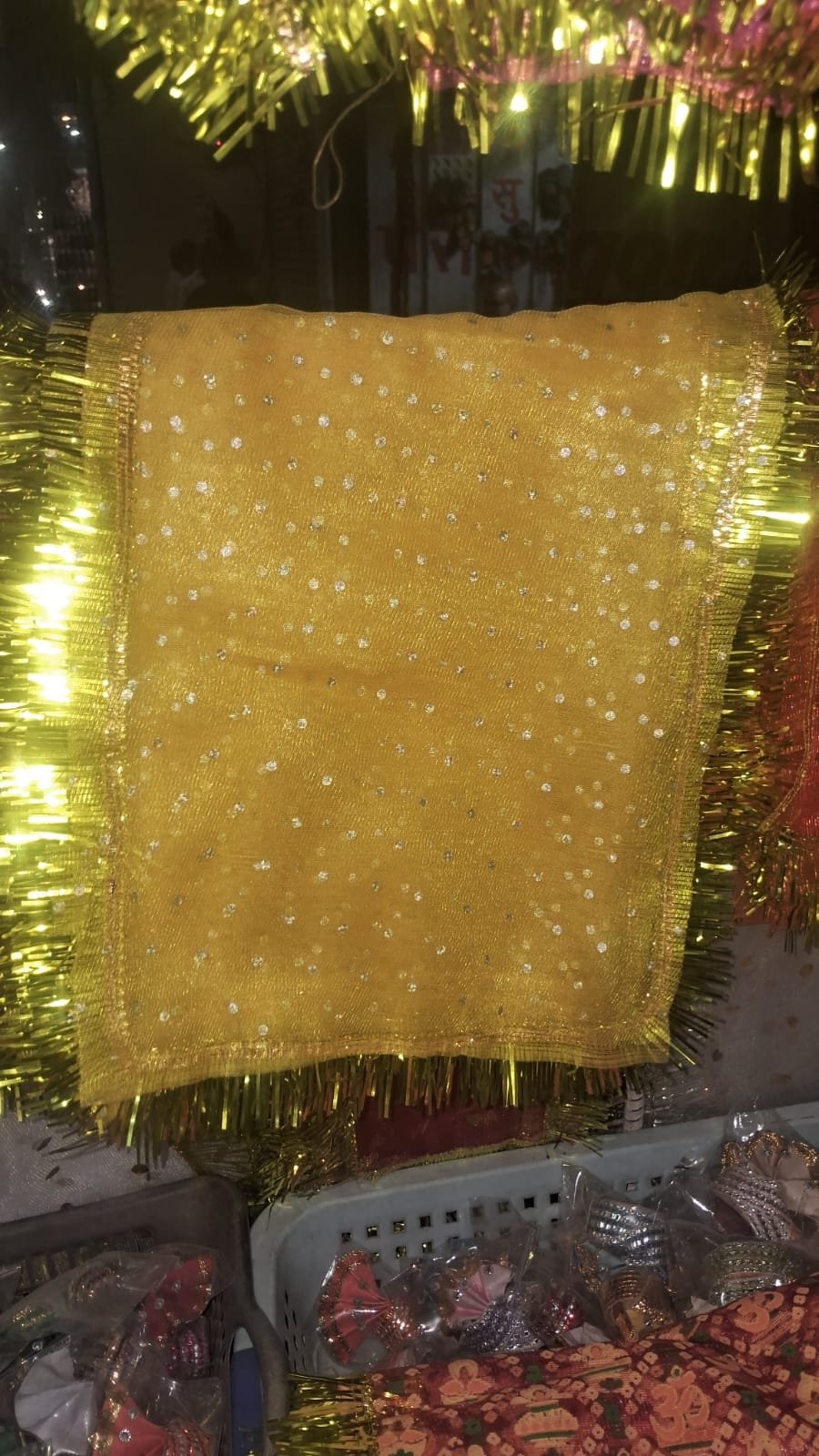 Yellow Net Chunri for Pooja