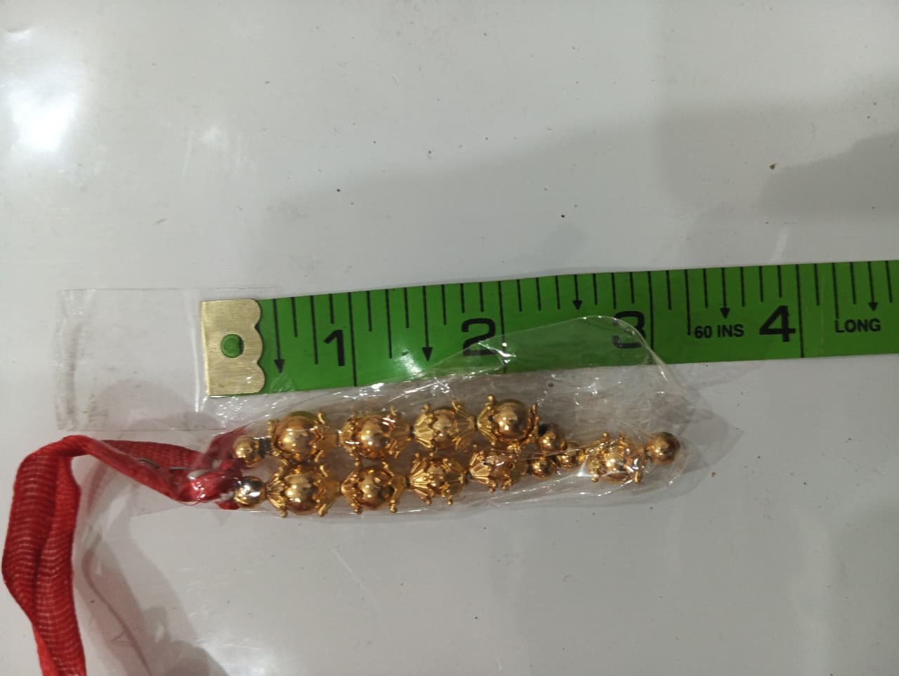 Golden Bead Mala with Red Thread