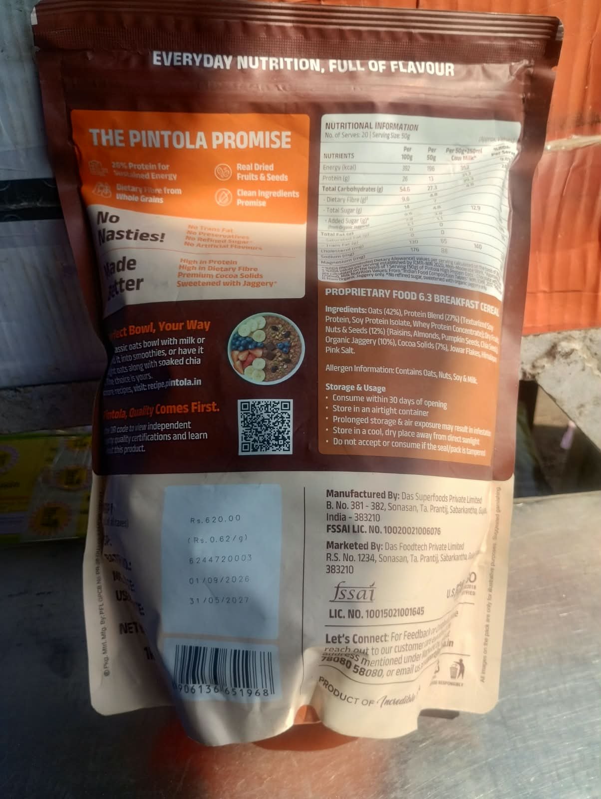 Pintola High Protein Chocolate Oats