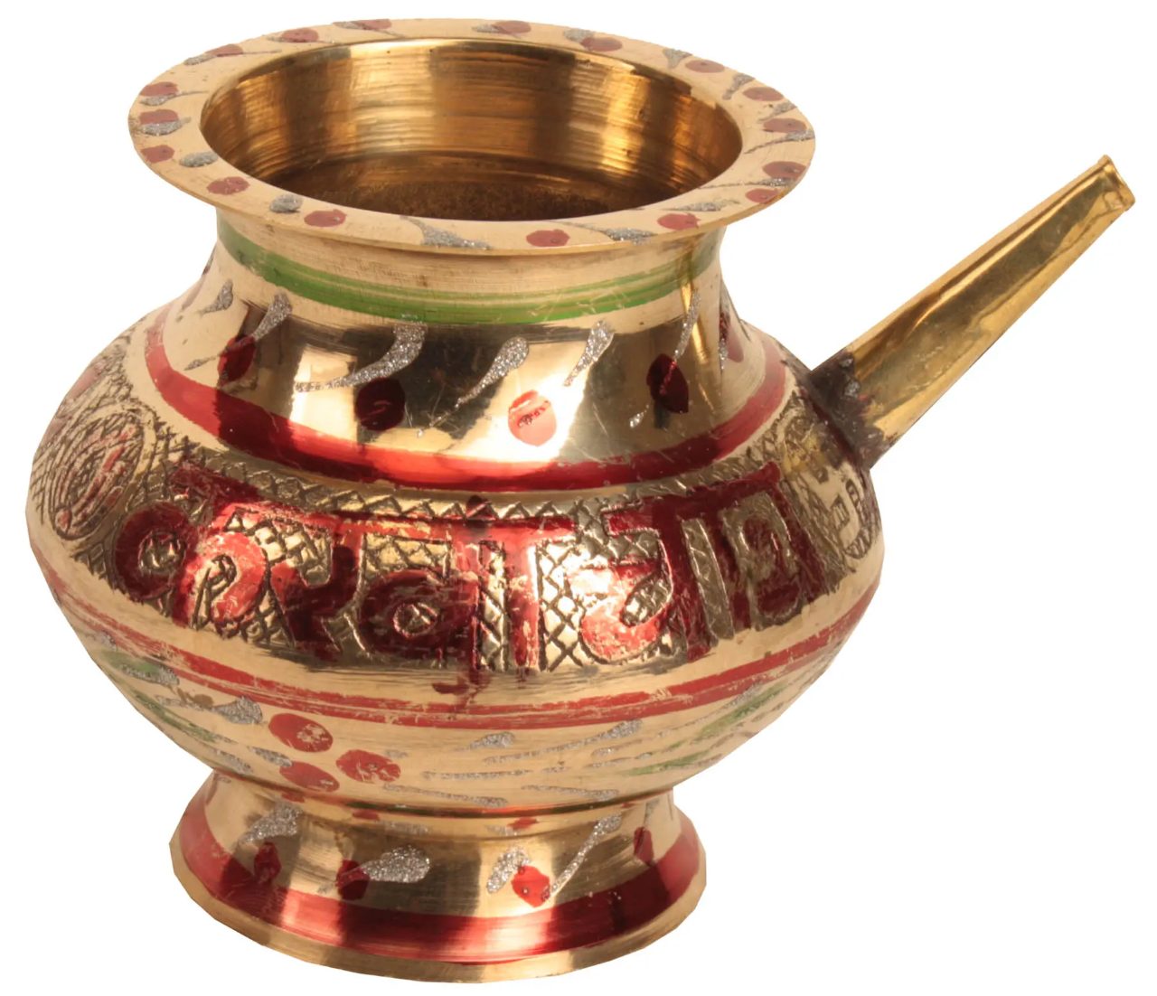 Brass Meenakari Lota with Spout (Red) ,170gm,500ml,4 inch