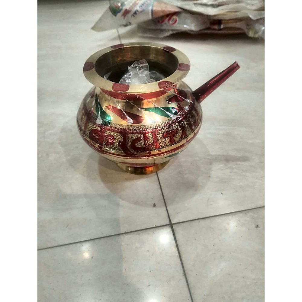 Brass Meenakari Lota with Spout (Red) ,170gm,500ml,4 inch