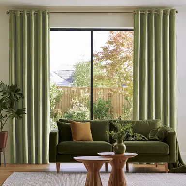 Extra-Long Olive Green Velvet Curtains - Custom Headings - Unlined or with Thermal & Soundproof Lining