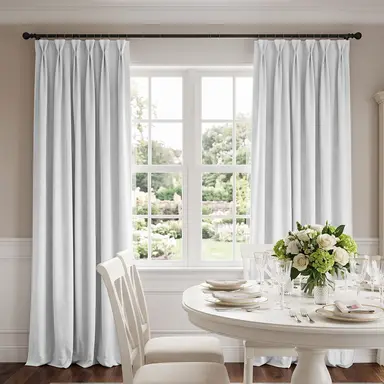 Off-White Velvet Dining Room Curtains - Custom Headings - Unlined or with Thermal & Soundproof Lining