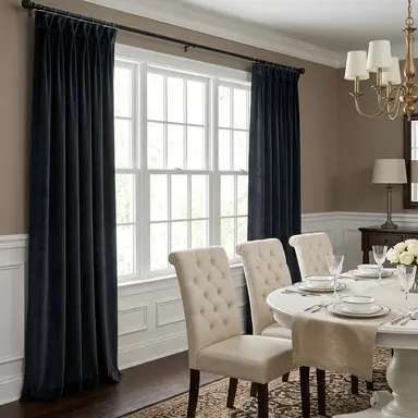 Steel Black Velvet Dining Room Curtains - Custom Headings - Unlined or with Thermal & Soundproof Lining