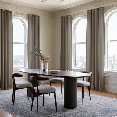 Natural Heavy Weight Linen Dining Room Curtains - Custom Headings - Unlined or with Cotton, Blockout, Thermal & Soundproof Lining