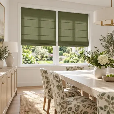 Olive Green Cordless Linen Roman Blinds - Unlined, Cotton or Blackout Lining - Custom Sizes - In 24 Different Colours