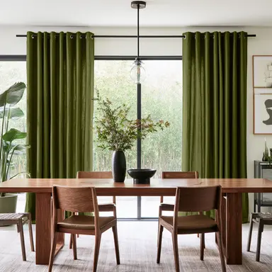 Moss Green Linen Dining Room Curtains - Custom Headings - Unlined or with Cotton, Blockout, Thermal & Soundproof Lining