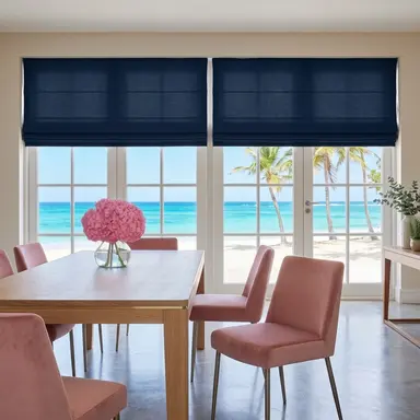Royal Blue Cordless Linen Roman Blinds - Unlined, Cotton or Blackout Lining - Custom Sizes - In 24 Different Colours