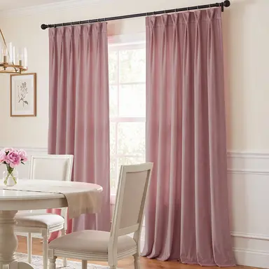 Pink Velvet Dining Room Curtains - Custom Headings - Unlined or with Thermal & Soundproof Lining