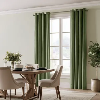Sage Green Velvet Dining Room Curtains - Custom Headings - Unlined or with Thermal & Soundproof Lining