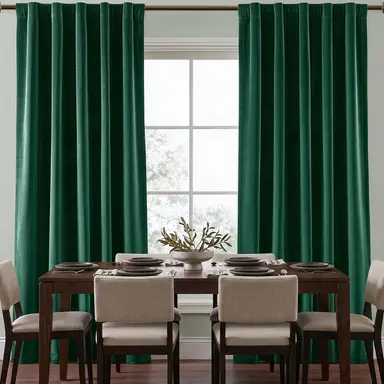Emerald Green Velvet Dining Room Curtains - Custom Headings - Unlined or with Thermal & Soundproof Lining