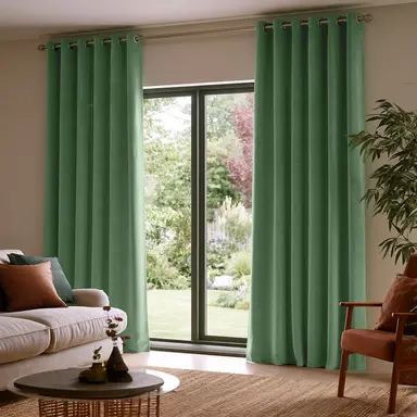 Extra-Long Fern Green Velvet Curtains - Custom Headings - Unlined or with Thermal & Soundproof Lining