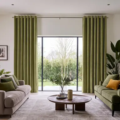 Extra-Long Moss Green Velvet Curtains - Custom Headings - Unlined or with Thermal & Soundproof Lining