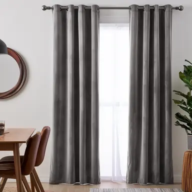 Grey Velvet Dining Room Curtains - Custom Headings - Unlined or with Thermal & Soundproof Lining